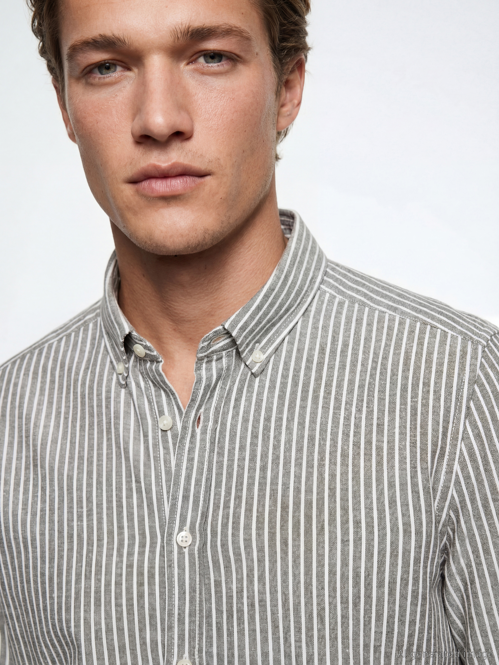 Haki Regular Fit Çizgili Erkek Gömlek-2