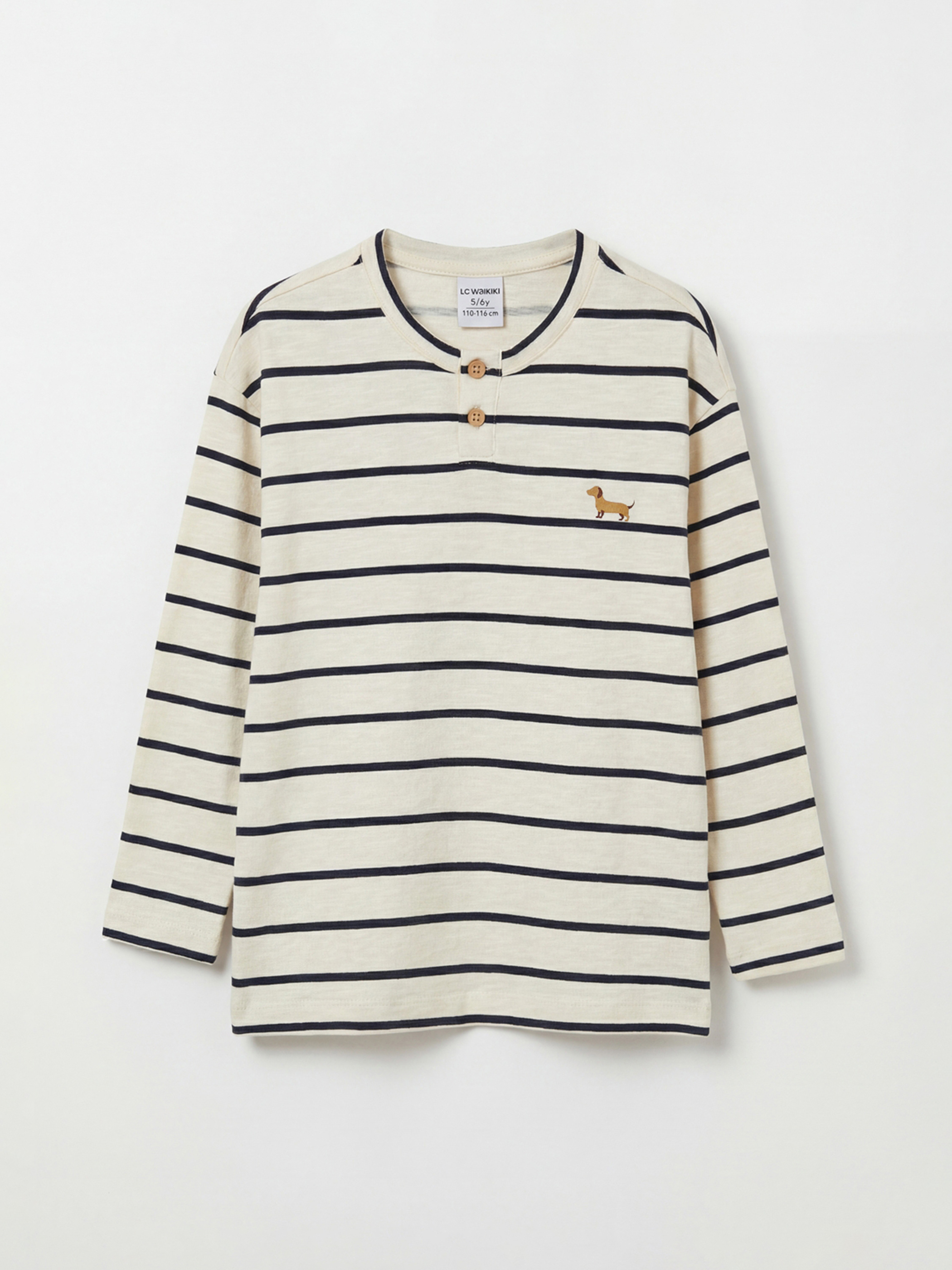 LCW Kids Bisiklet Yaka Çizgili Erkek Çocuk Tişört - S6ME82Z1-LE4