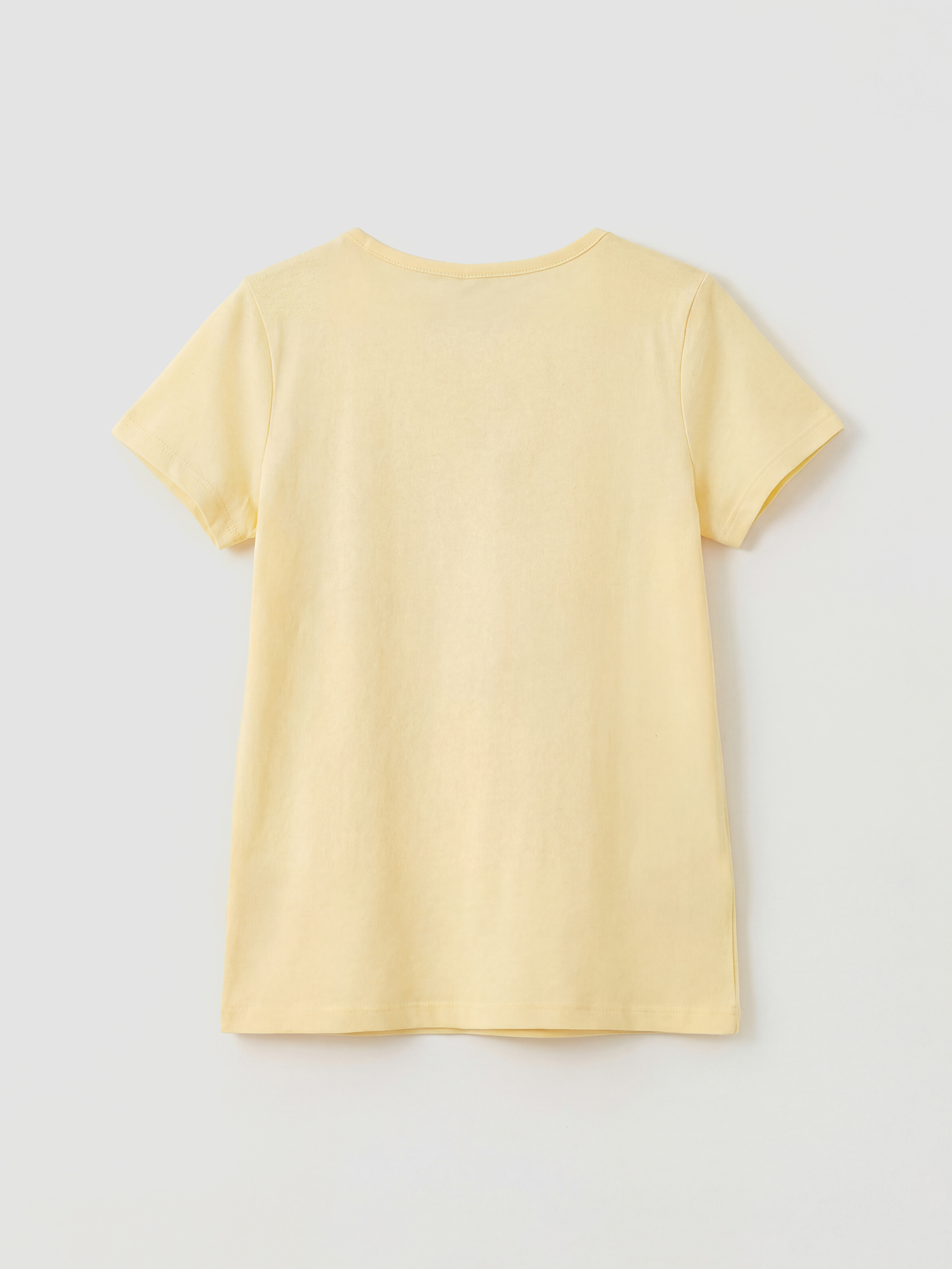 Sarı Bisiklet Yaka Baskılı Kız Çocuk Tişört-1