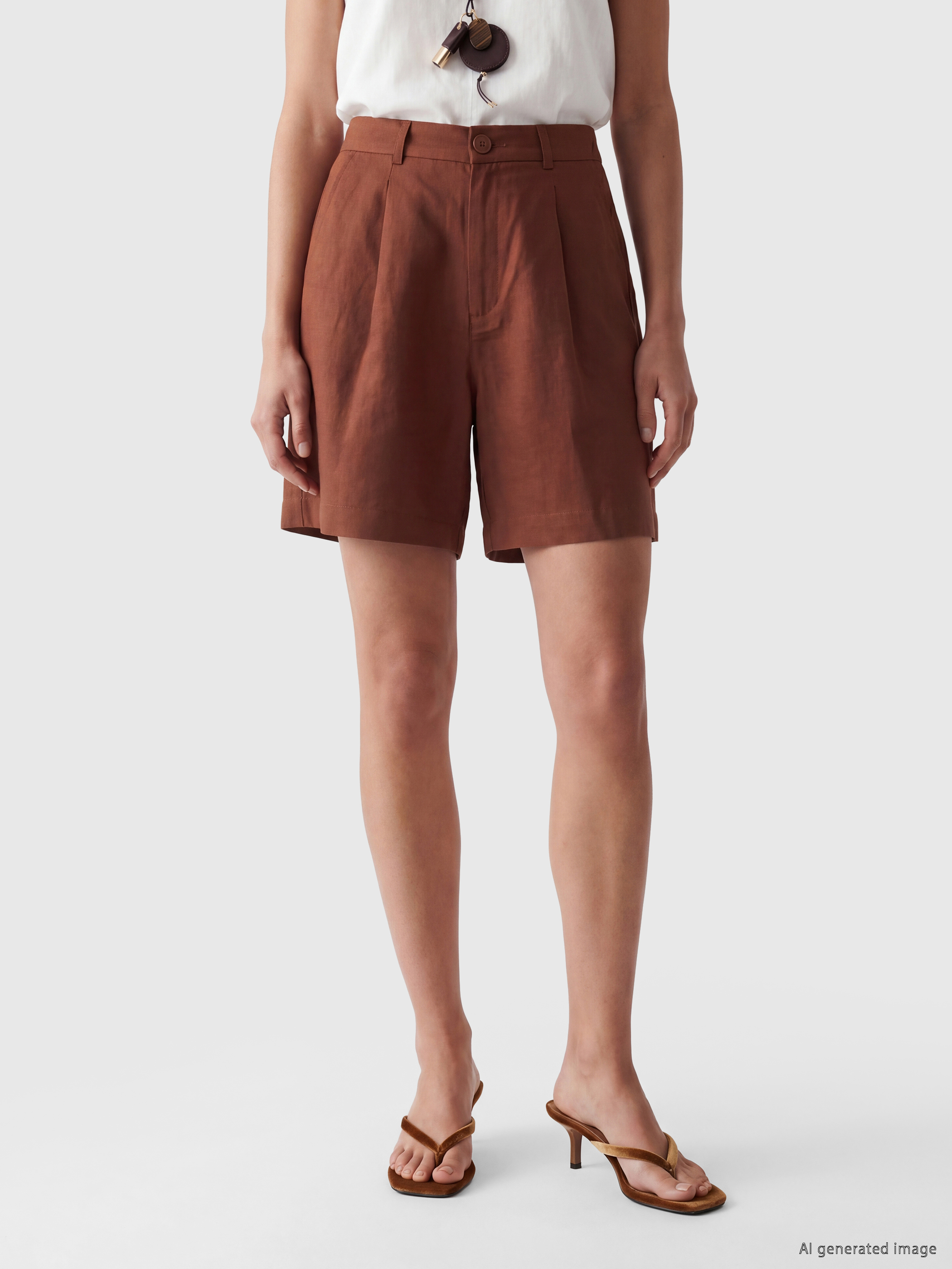 Pleated Linen Blend Women's Shorts-1
