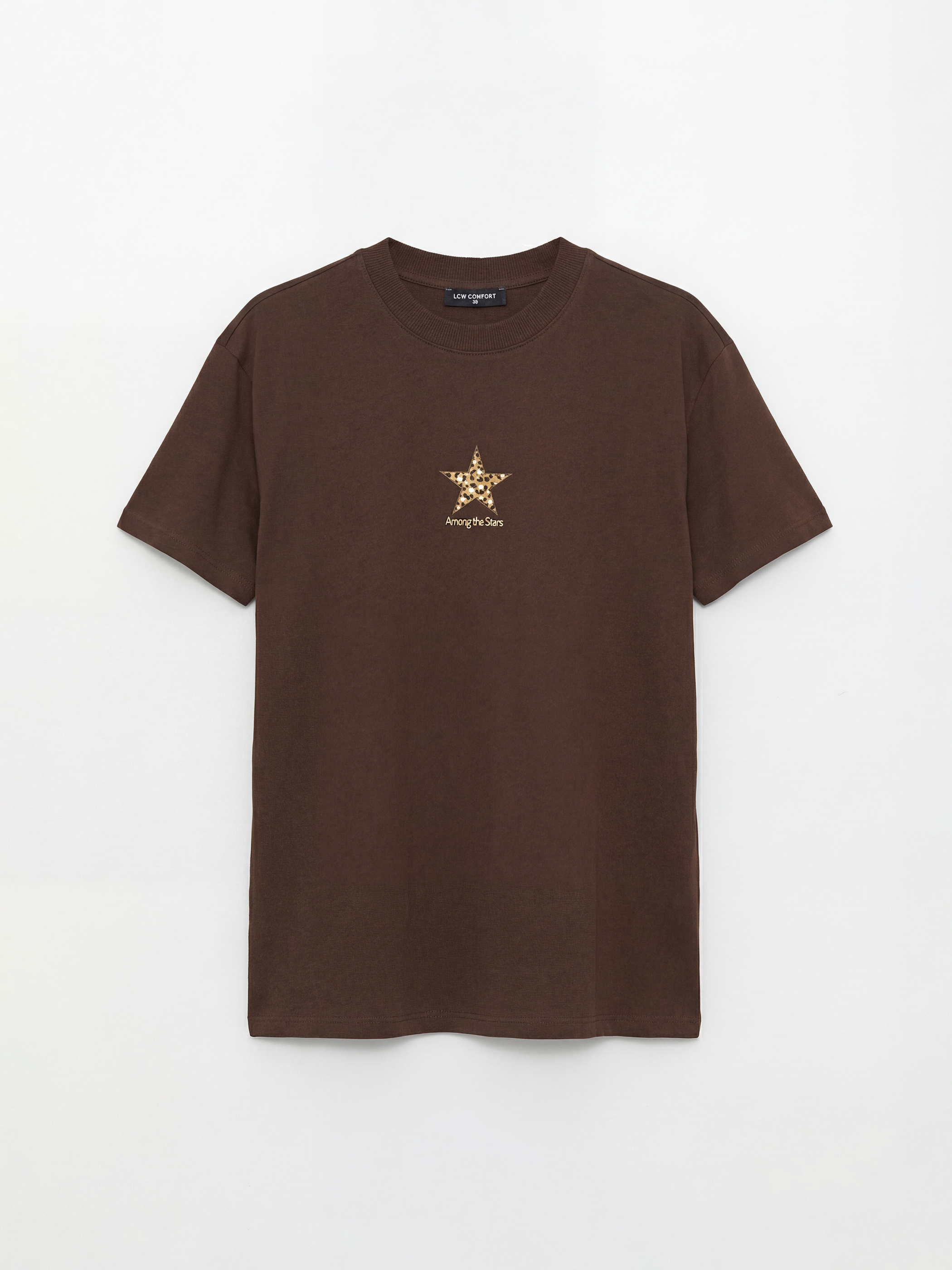 LCW Comfort Bisiklet Yaka Baskılı Kadın Tişört - S6MH36Z8-HMK