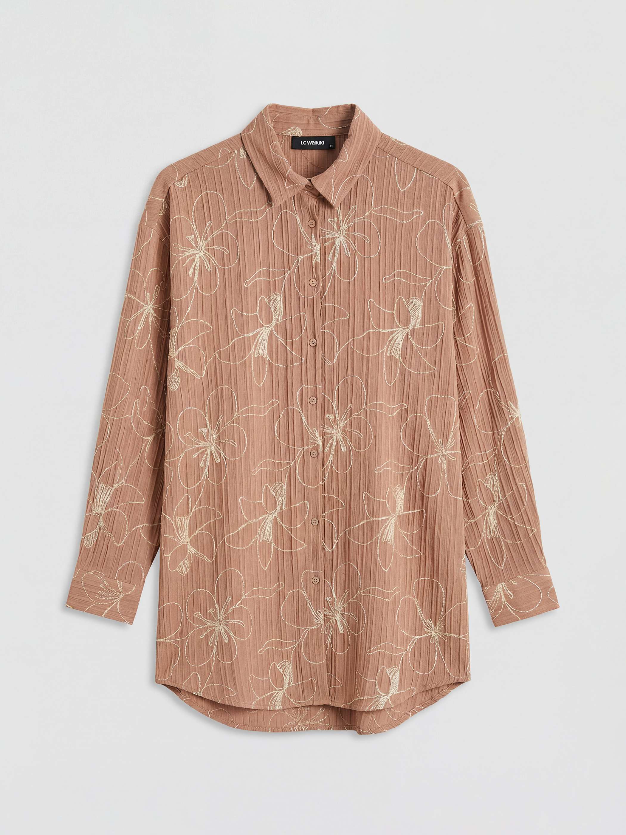 Kahverengi Nakışlı Kadın Gömlek Tunik-4