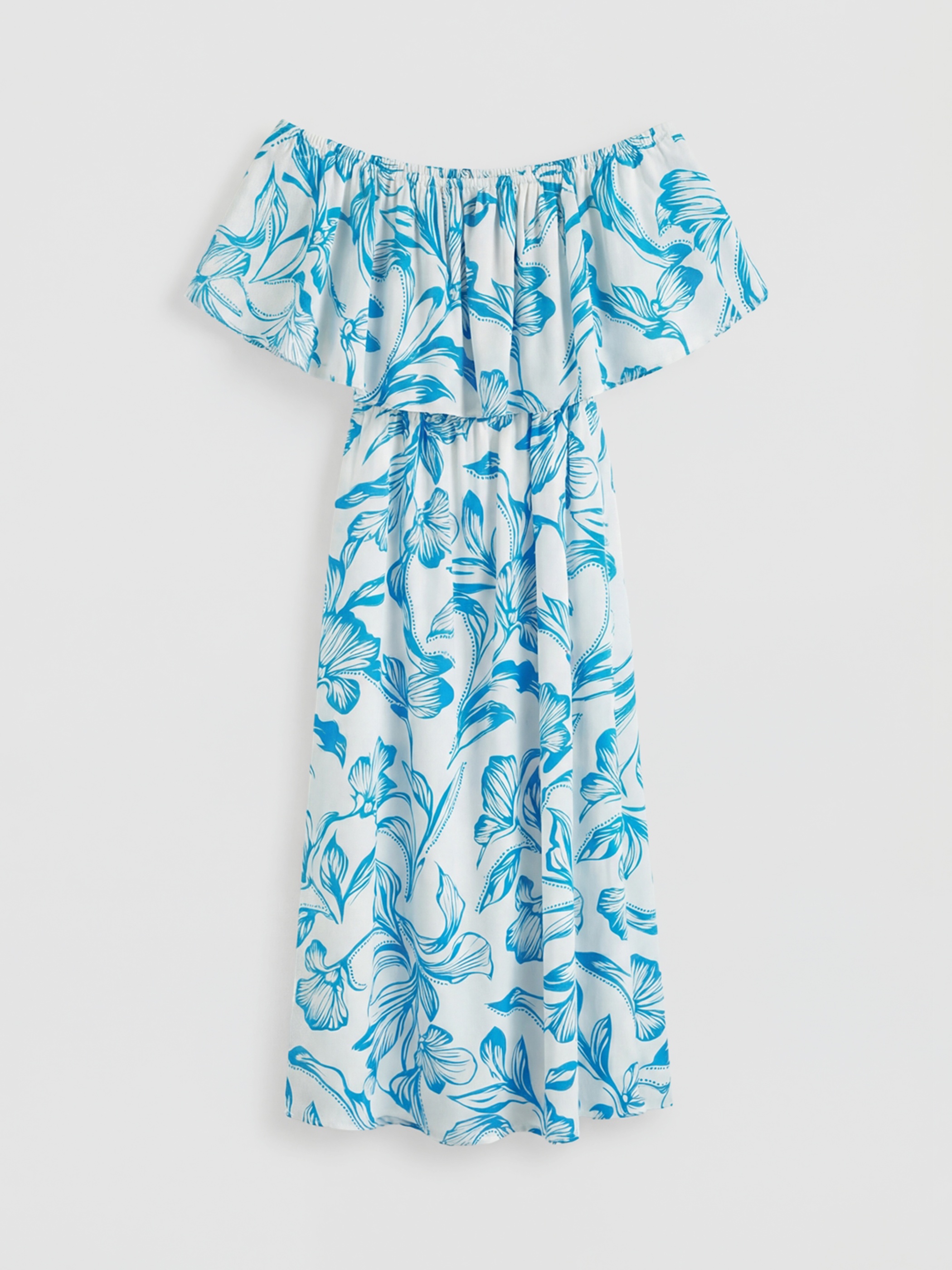 Women's Slash Neck Patterned A-Line Dress-5