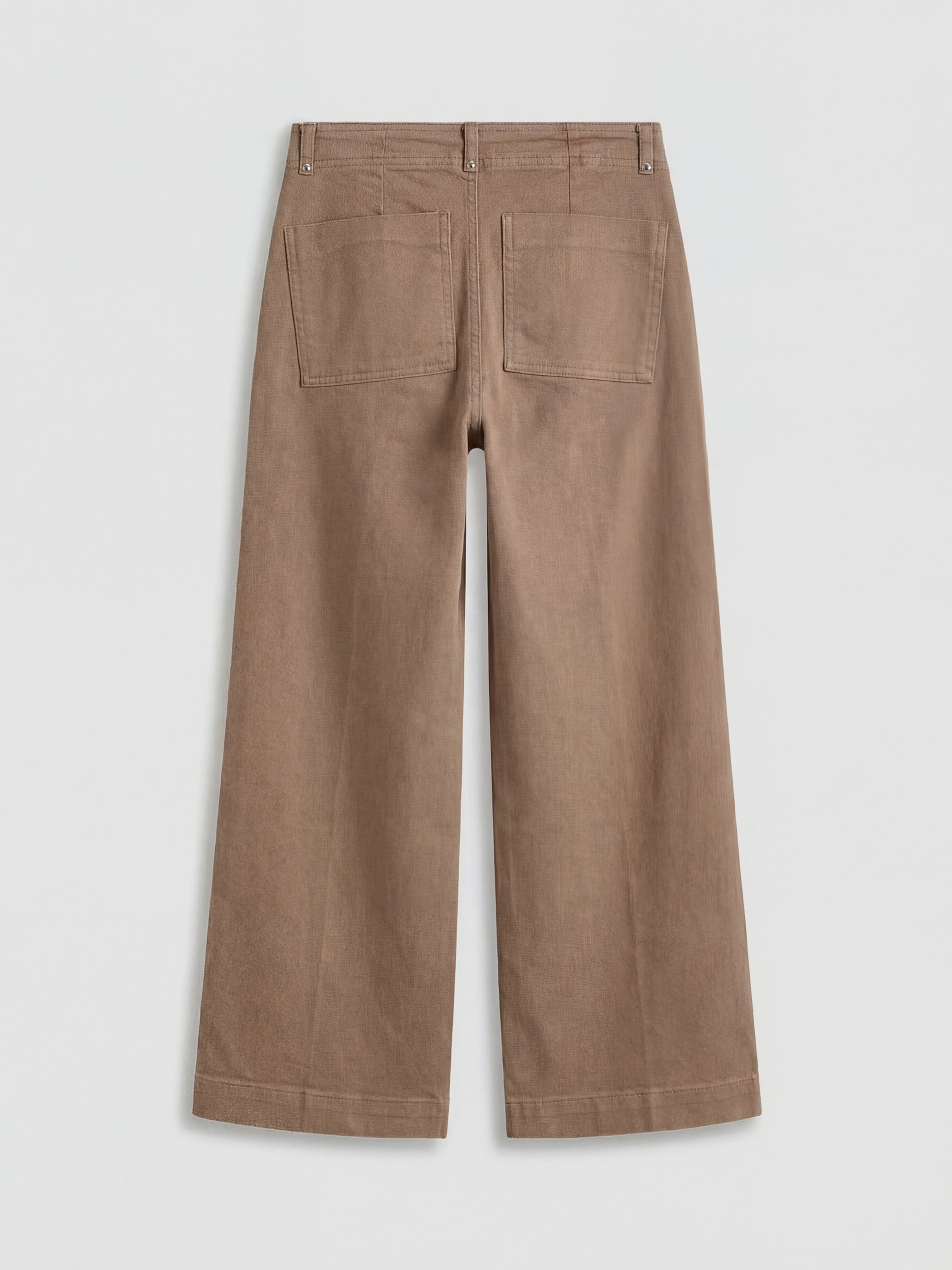 Bej Yüksek Bel Wideleg Kadın Jean Pantolon-5