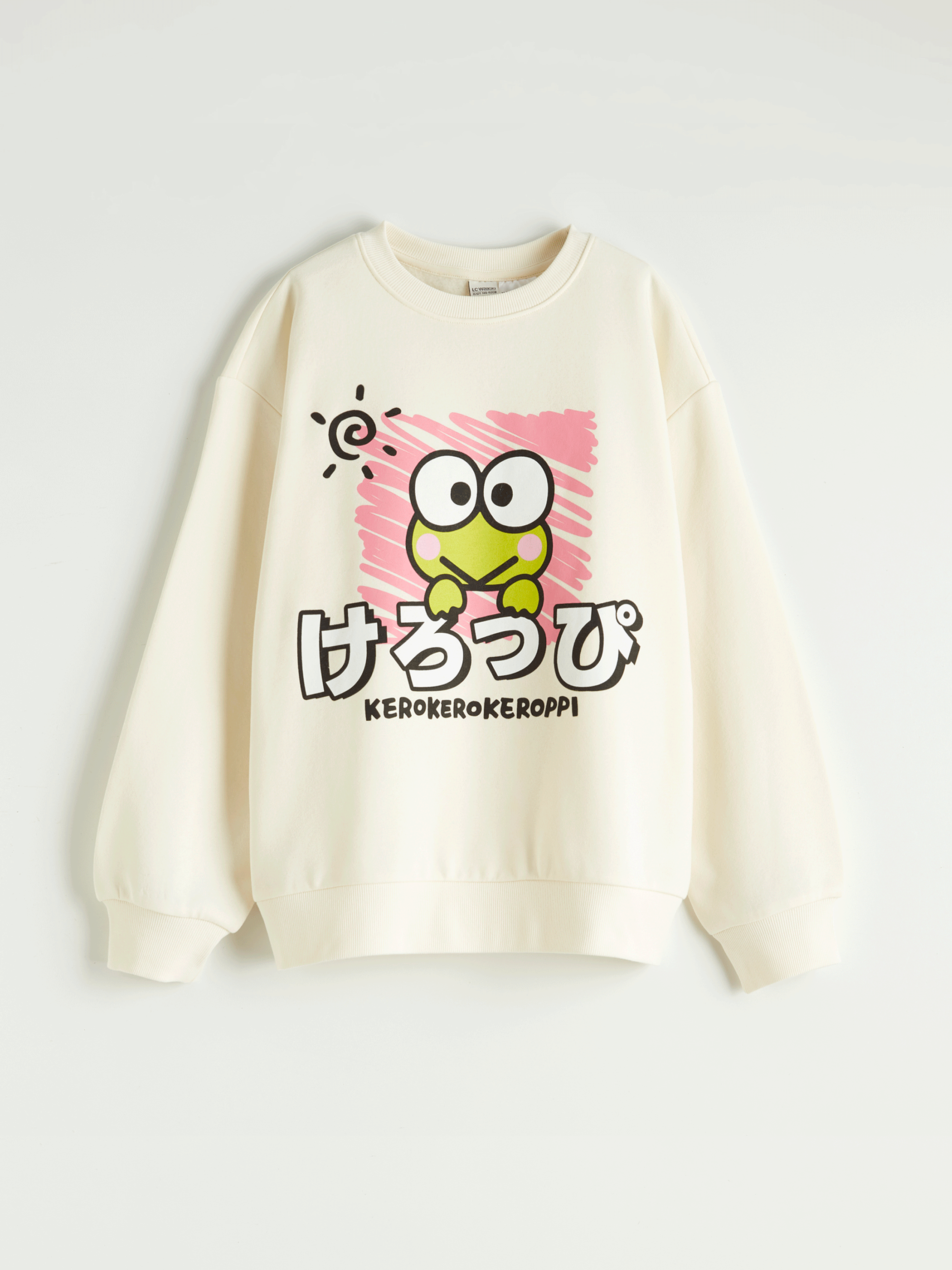 Ekru Keroppi Baskılı Kız Çocuk Kalın Sweatshirt-1