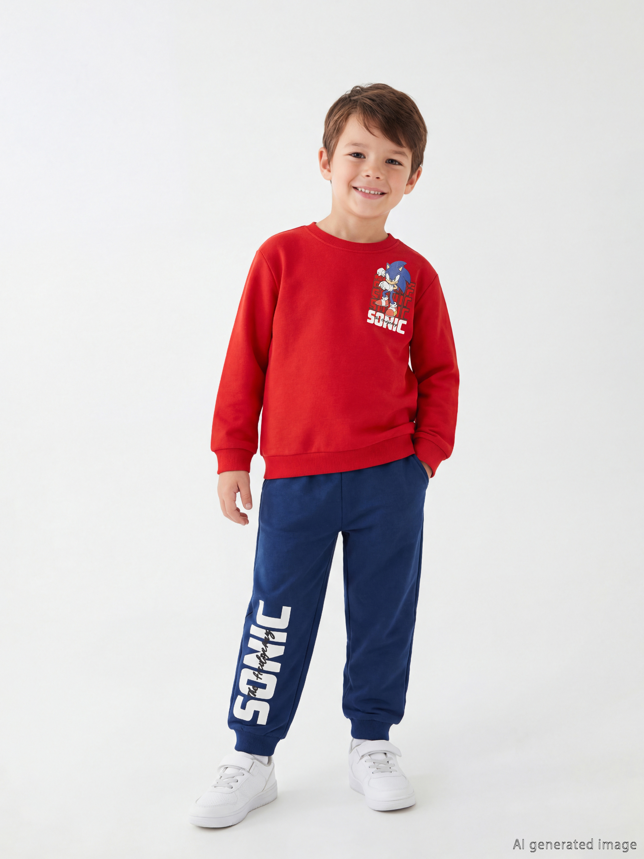 LCW Kids Sonic Baskılı Erkek Çocuk Kalın Sweatshirt ve Eşofman Altı - S6ML57Z1-HBH
