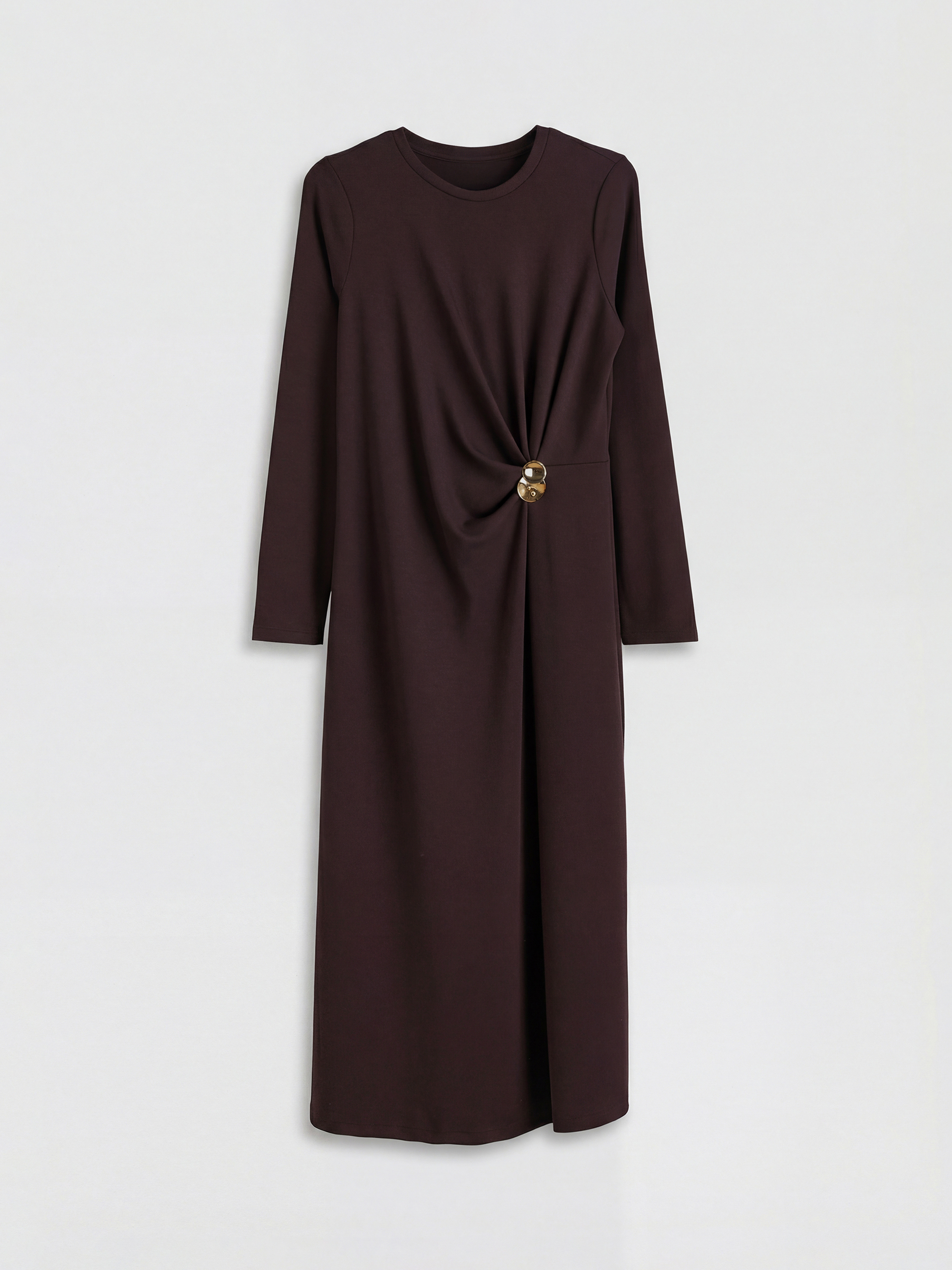 LCWAIKIKI Classic Bisiklet Yaka Metal Tokalı Büzgülü Elbise - S6MM54Z8-HKM