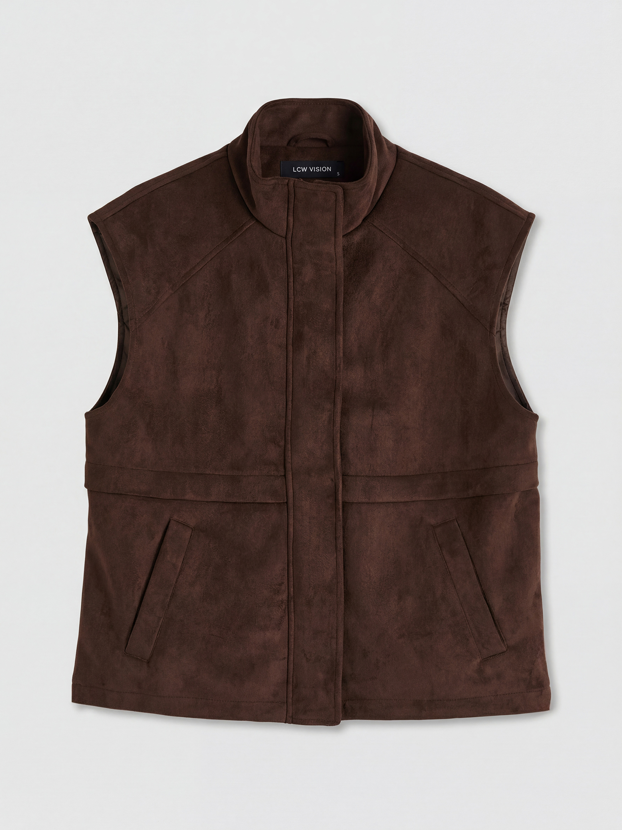 LCW Vision Dik Yaka Oversize Kadın Süet Görünümlü Yelek - S6MN88Z8-DJ7