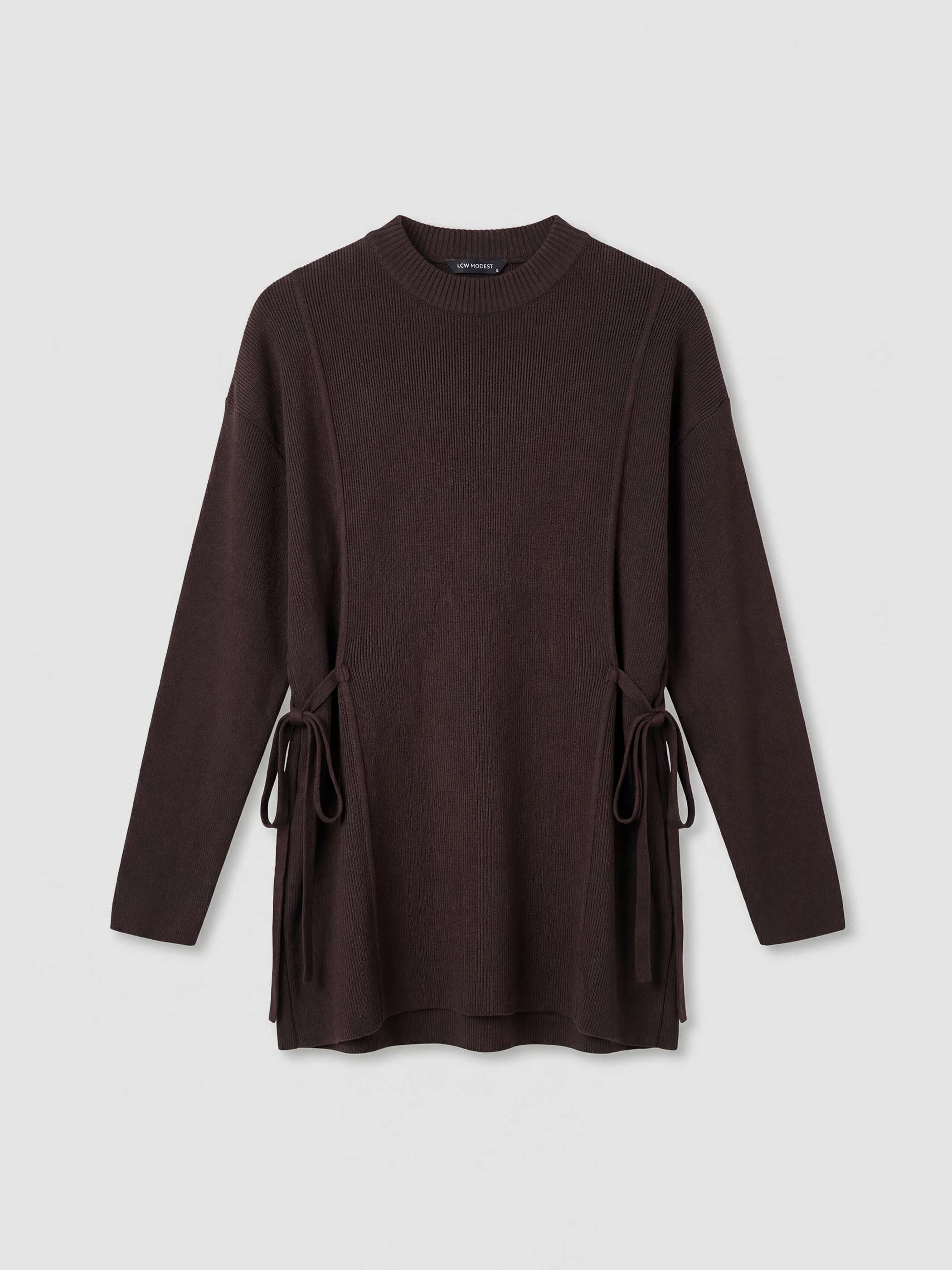 Kahverengi Bisiklet Yaka Kadın Triko Tunik-5