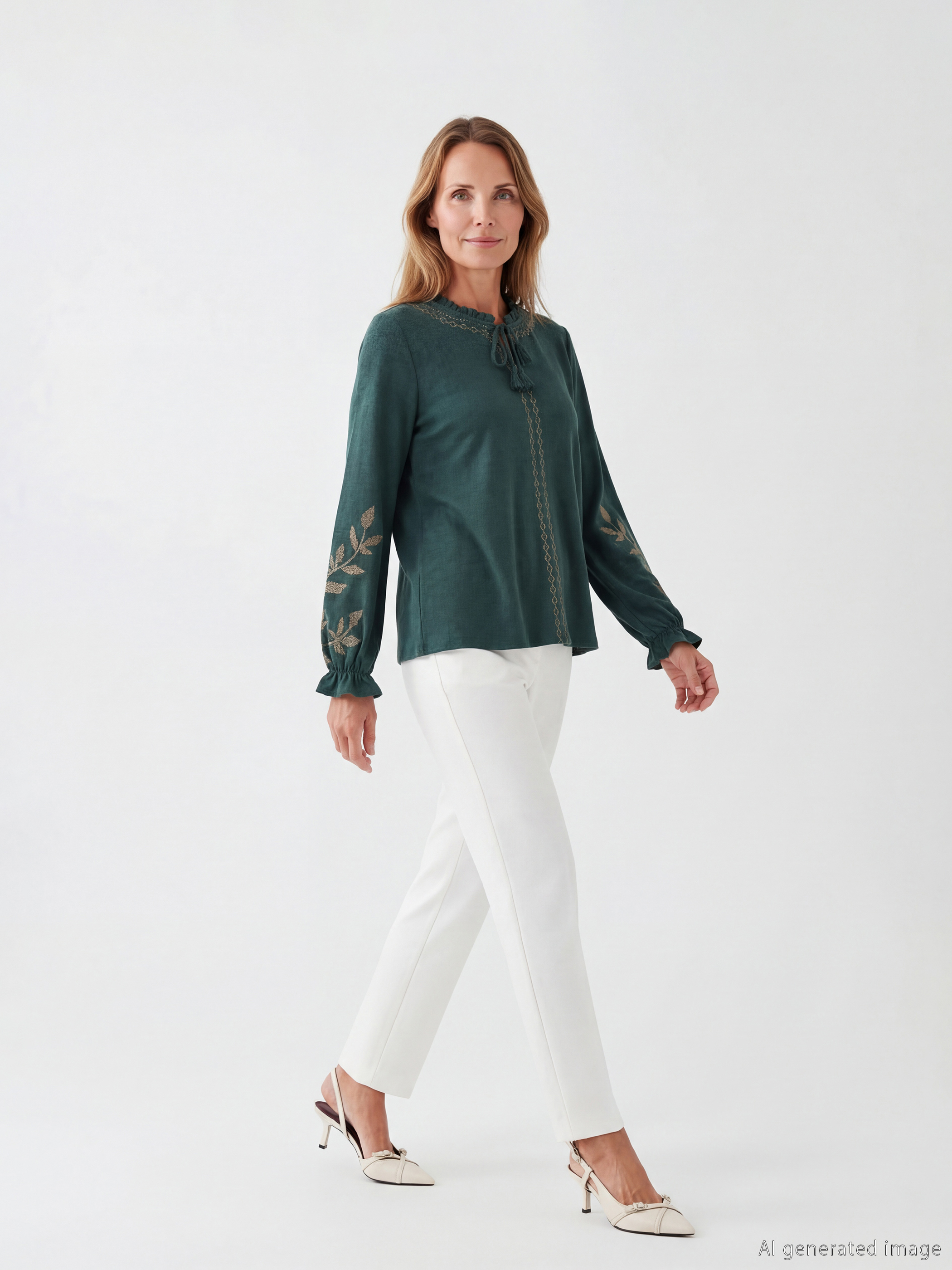 Tie-Neck Patterned Blouse-1