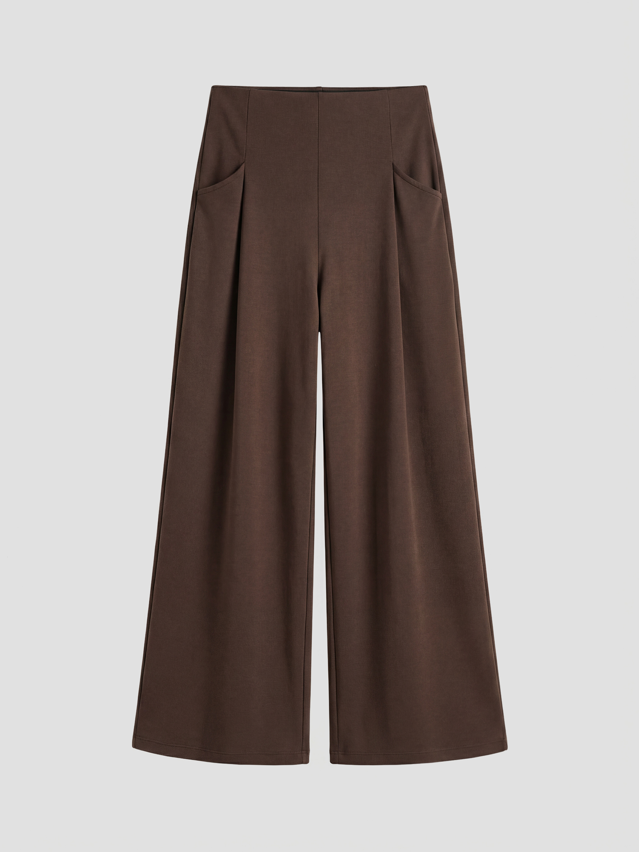 Kahverengi Standart Fit Geniş Paça Kadın Pileli Pantolon-4