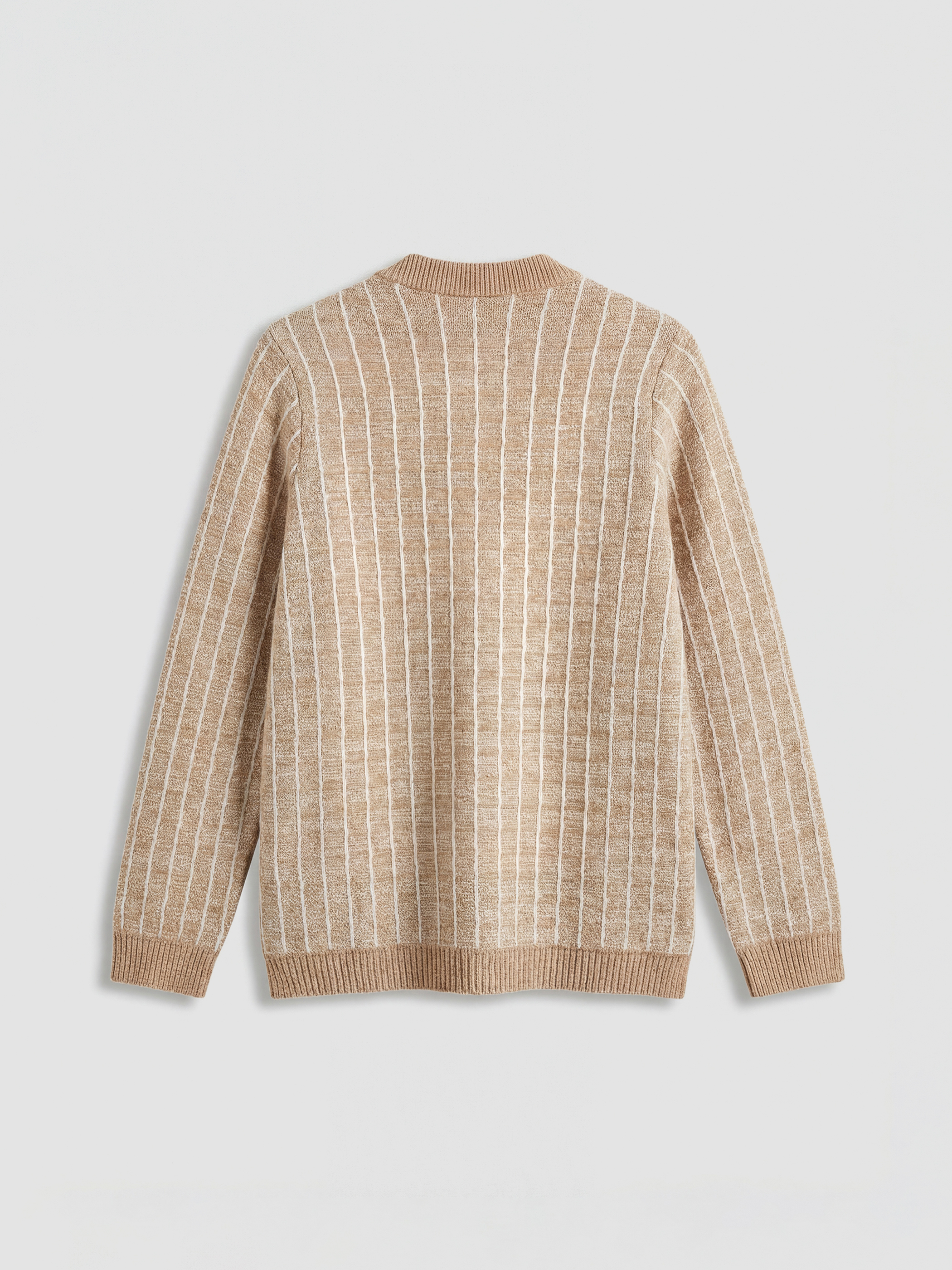 Ekru Bisiklet Yaka Ekose Kadın Triko Hırka-5