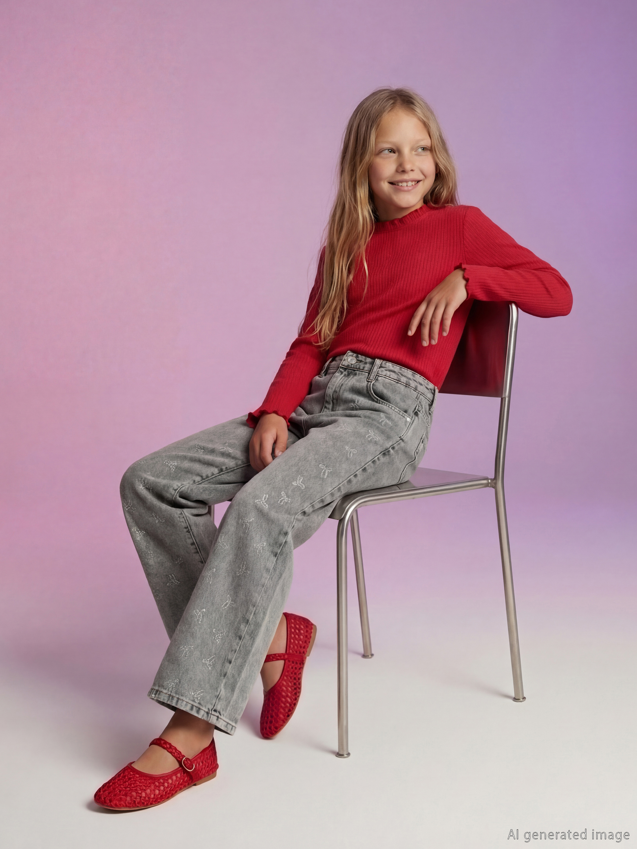 LCW Kids Wideleg Taşlı Kız Çocuk Jean Pantolon - S6MP14Z4-SHN