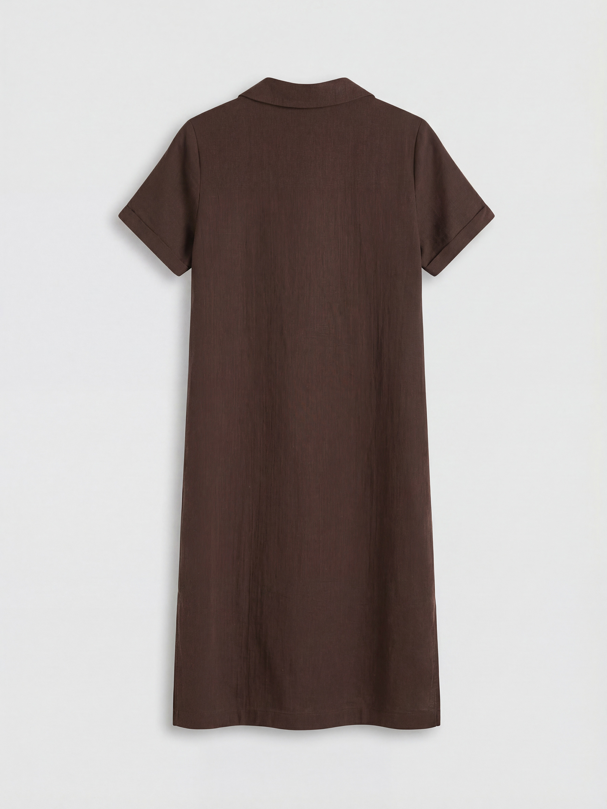 Kahverengi Polo Yaka Yırtmaçlı Elbise-5