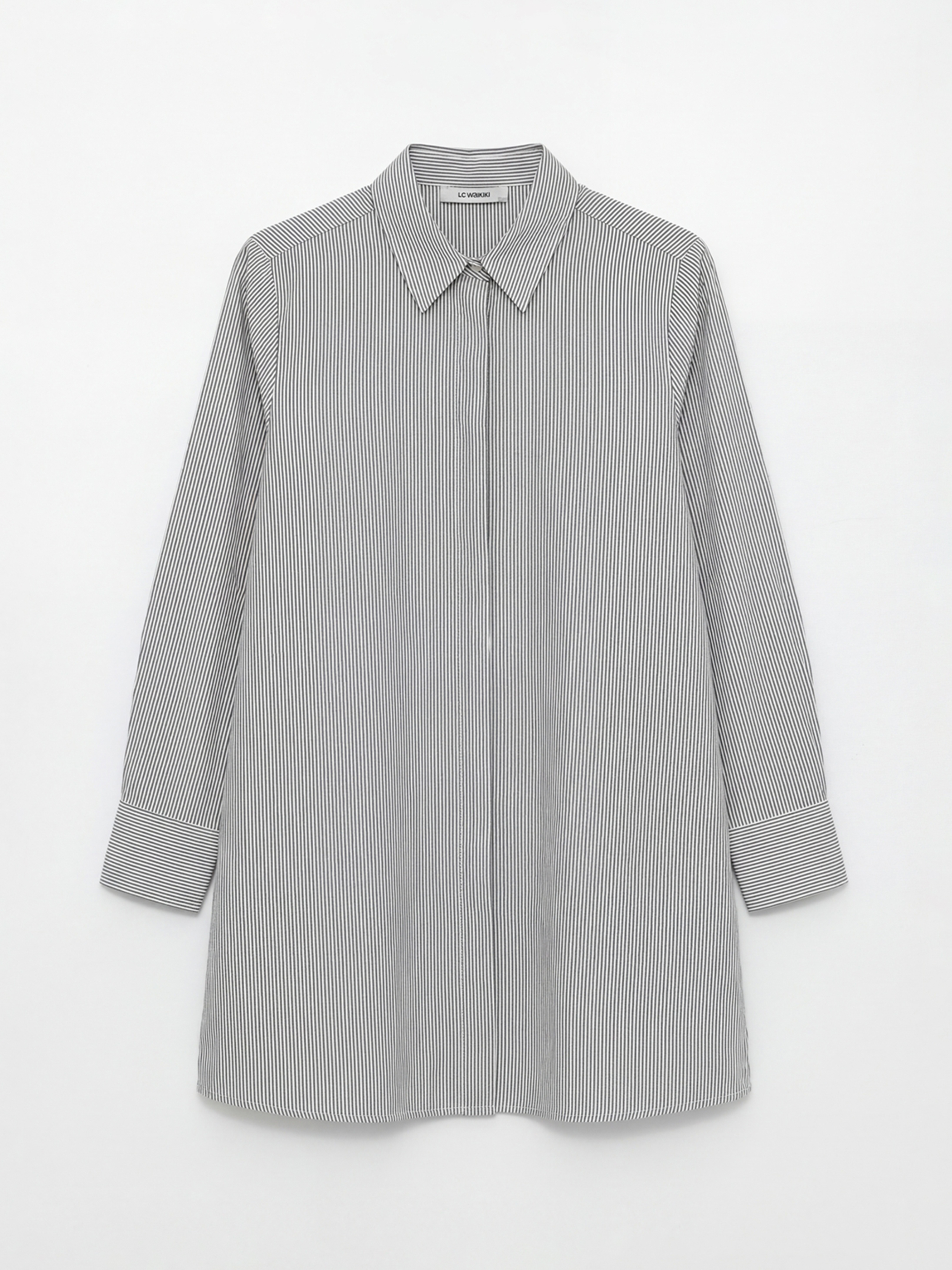 Siyah Çizgili Poplin Kadın Gömlek Tunik-4