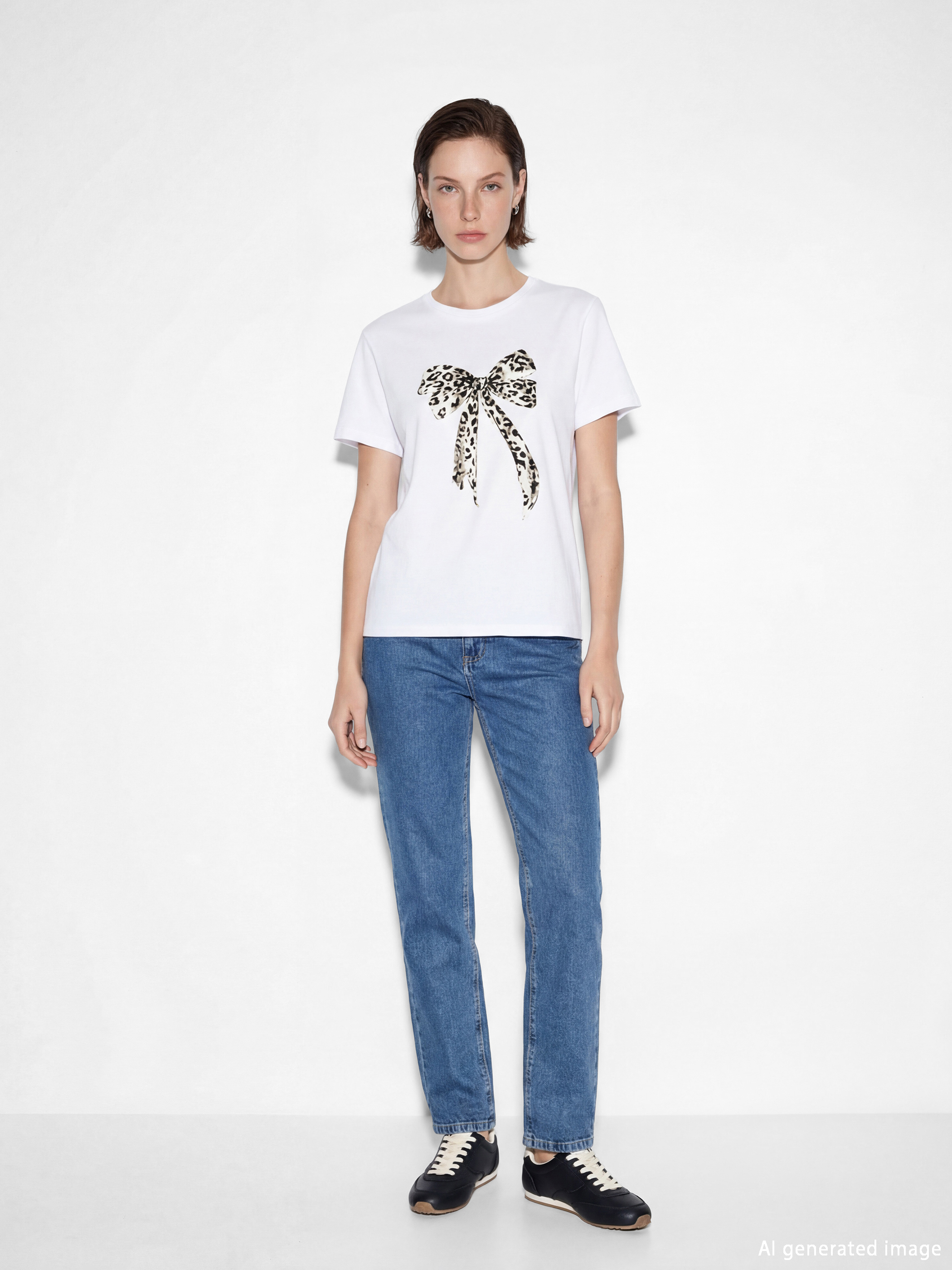 LCW Vision Leoparlı Fiyonk Baskılı Kadın Tişört - S6MR14Z8-Q6K