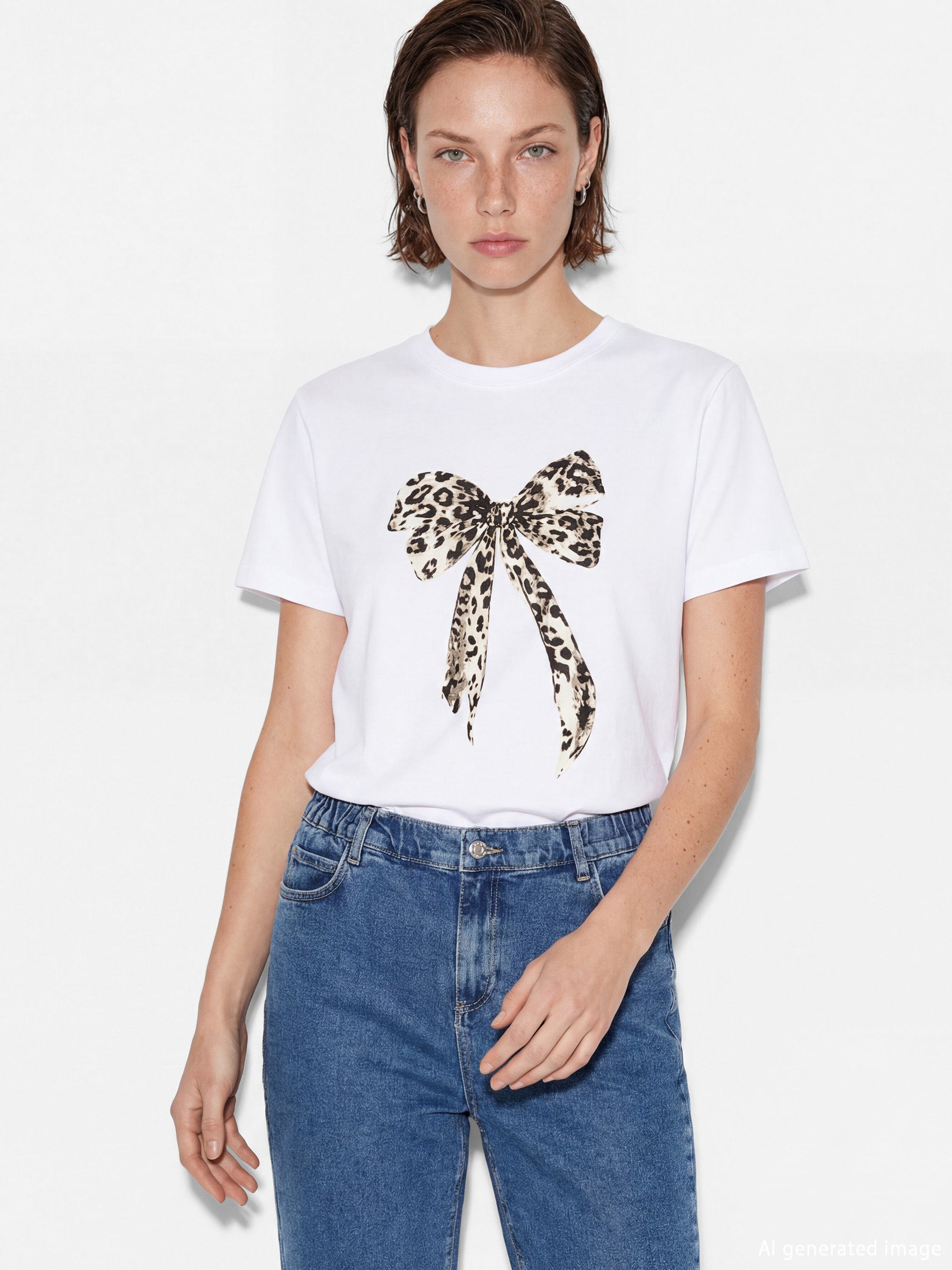 Leopard Bow Printed Women's T-Shirt-1