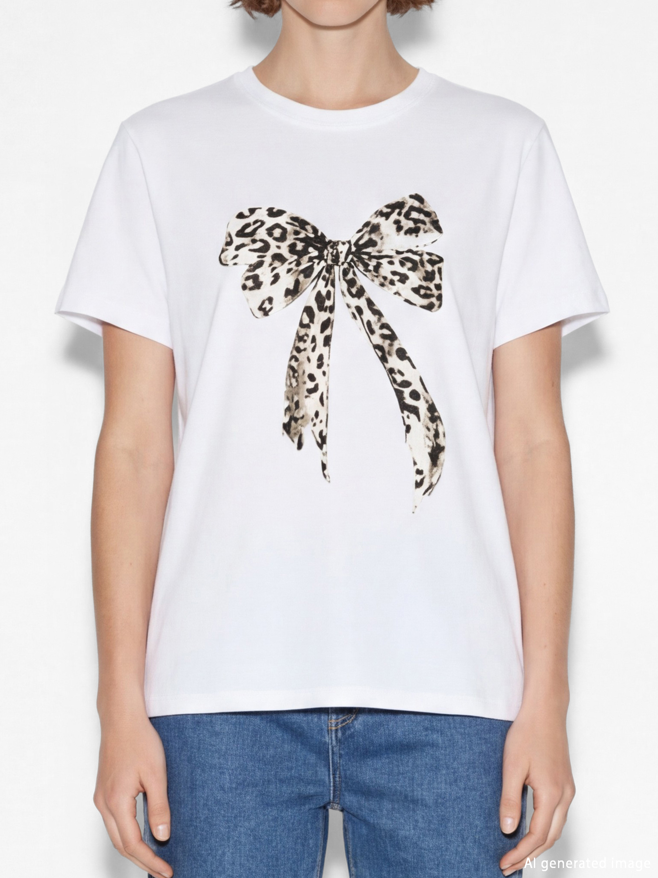 Leopard Bow Printed Women's T-Shirt-2