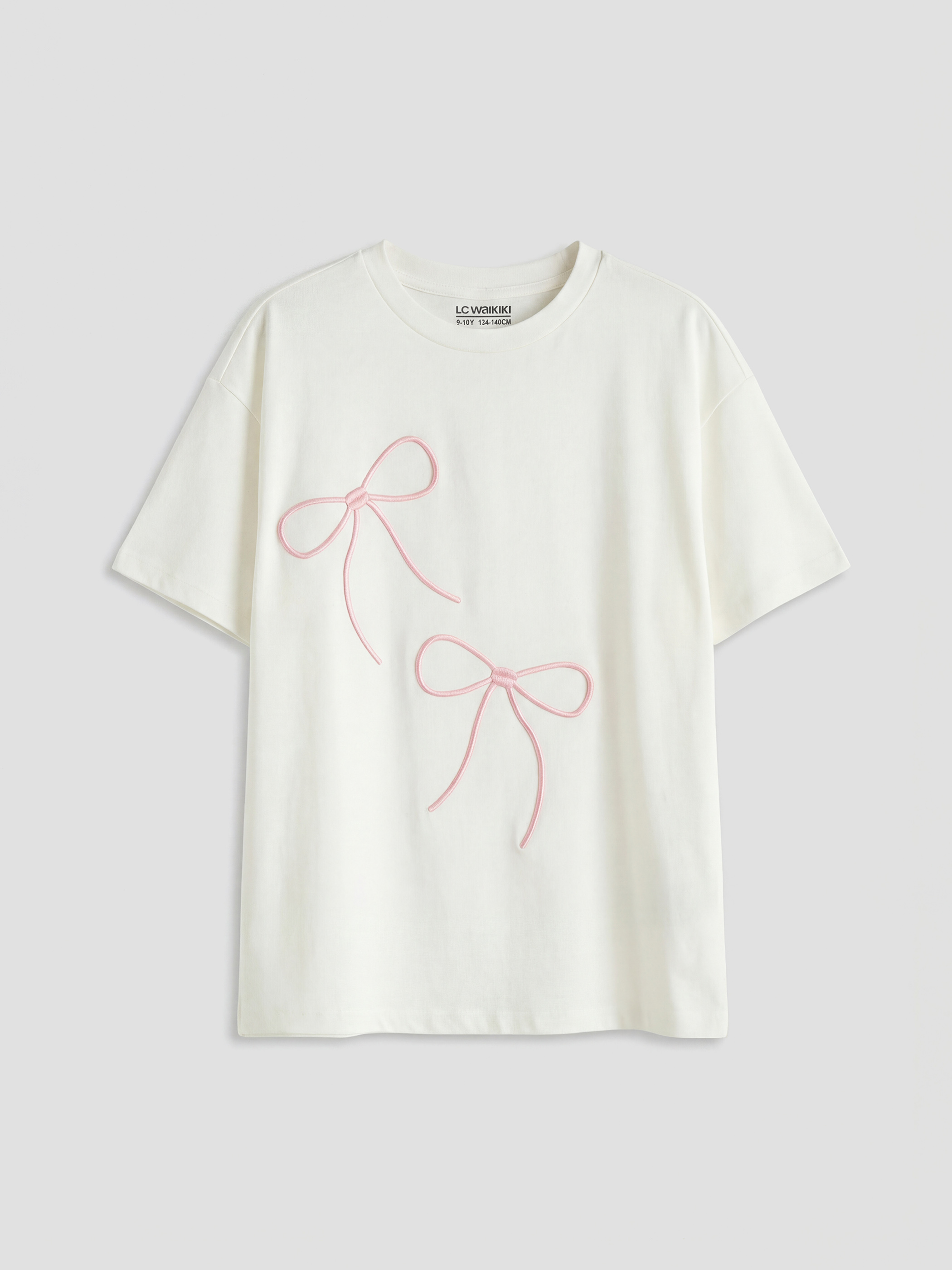 LCW Kids Bisiklet Yaka Fiyonk Nakışlı Kız Çocuk Tişört - S6MY07Z4-R9J