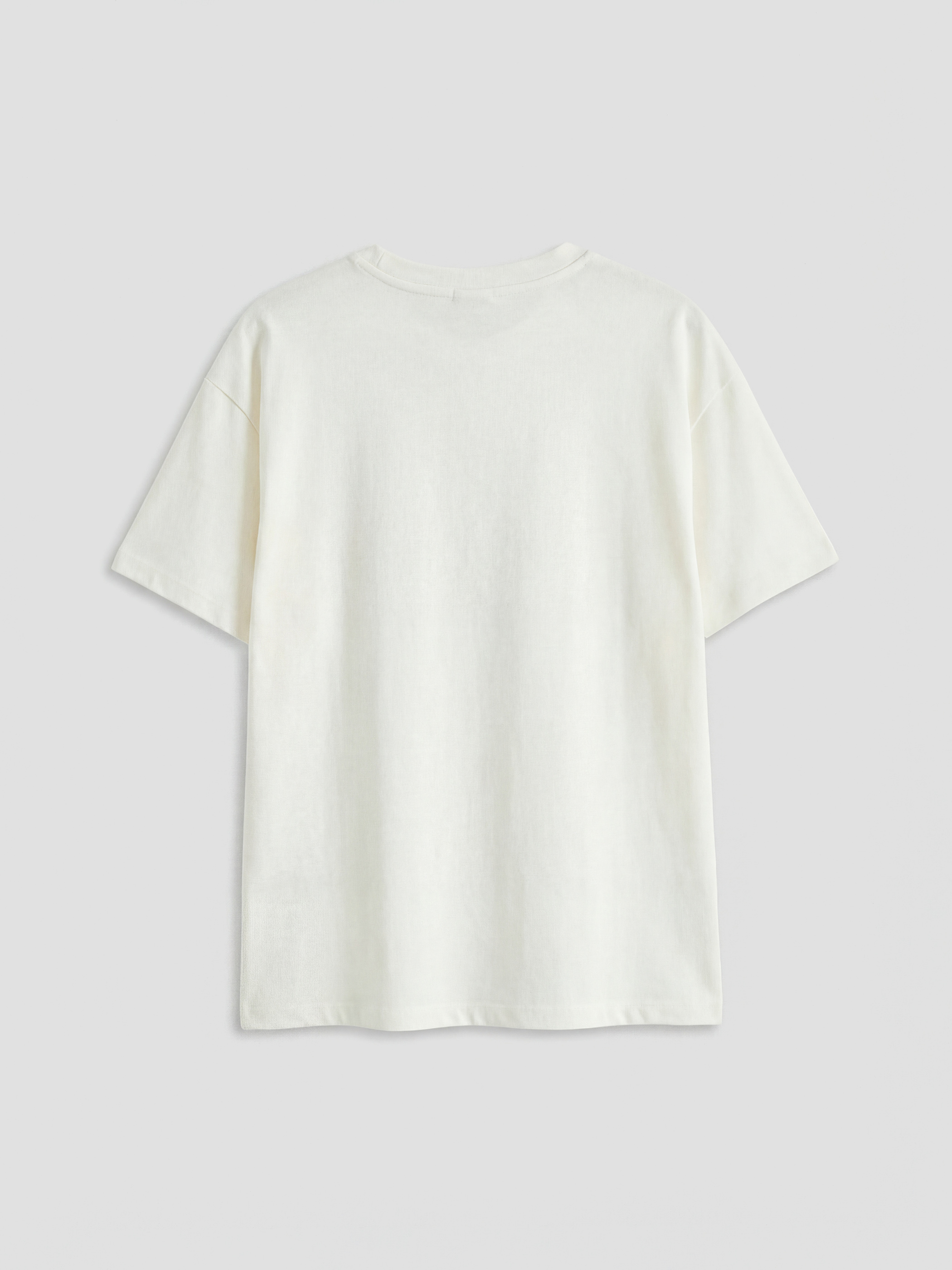 Ekru Bisiklet Yaka Fiyonk Nakışlı Kız Çocuk Tişört-1