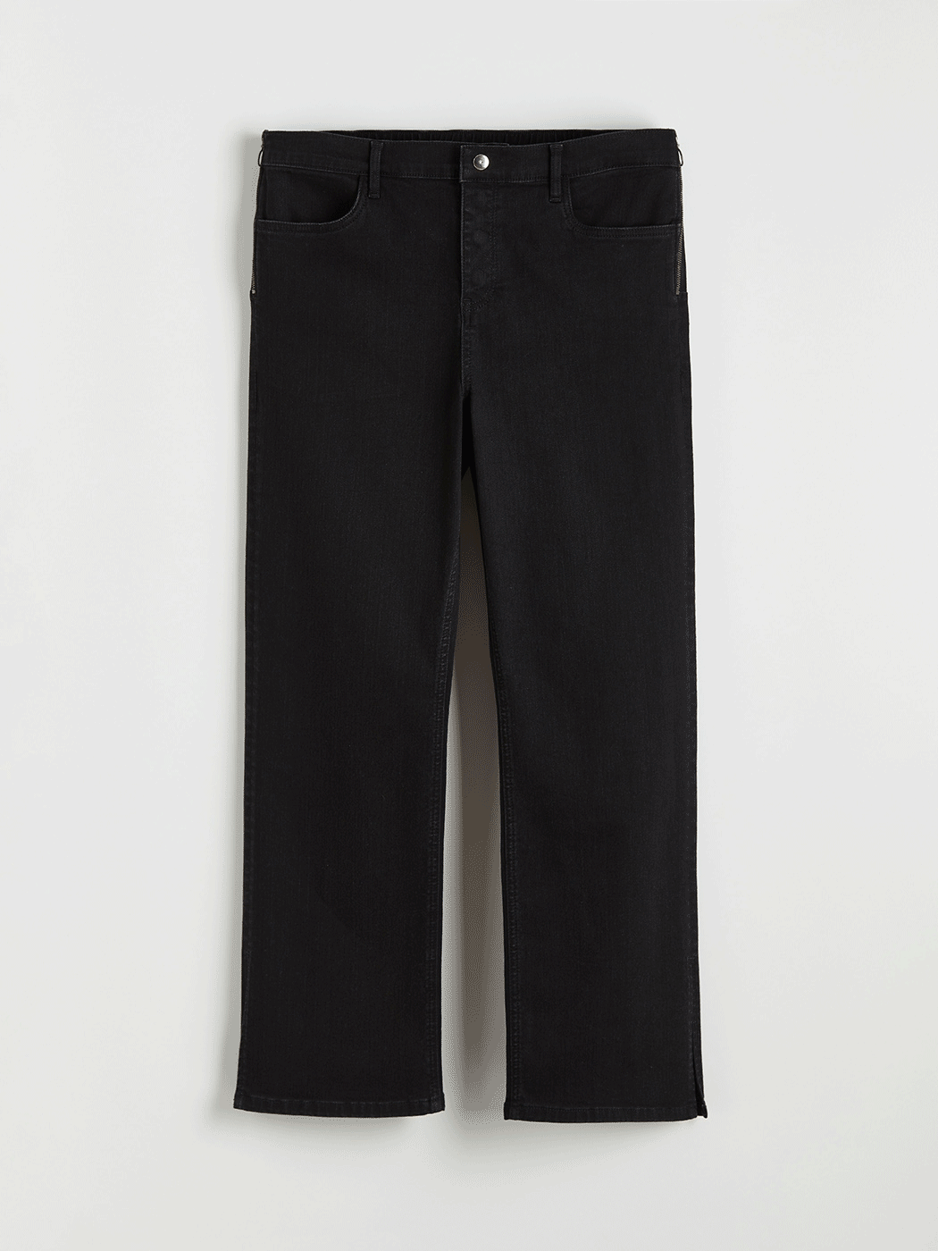 Siyah Kolay Giyilebilir Beli Fermuarlı Straight Fit Kadın Jean Pantolon-6