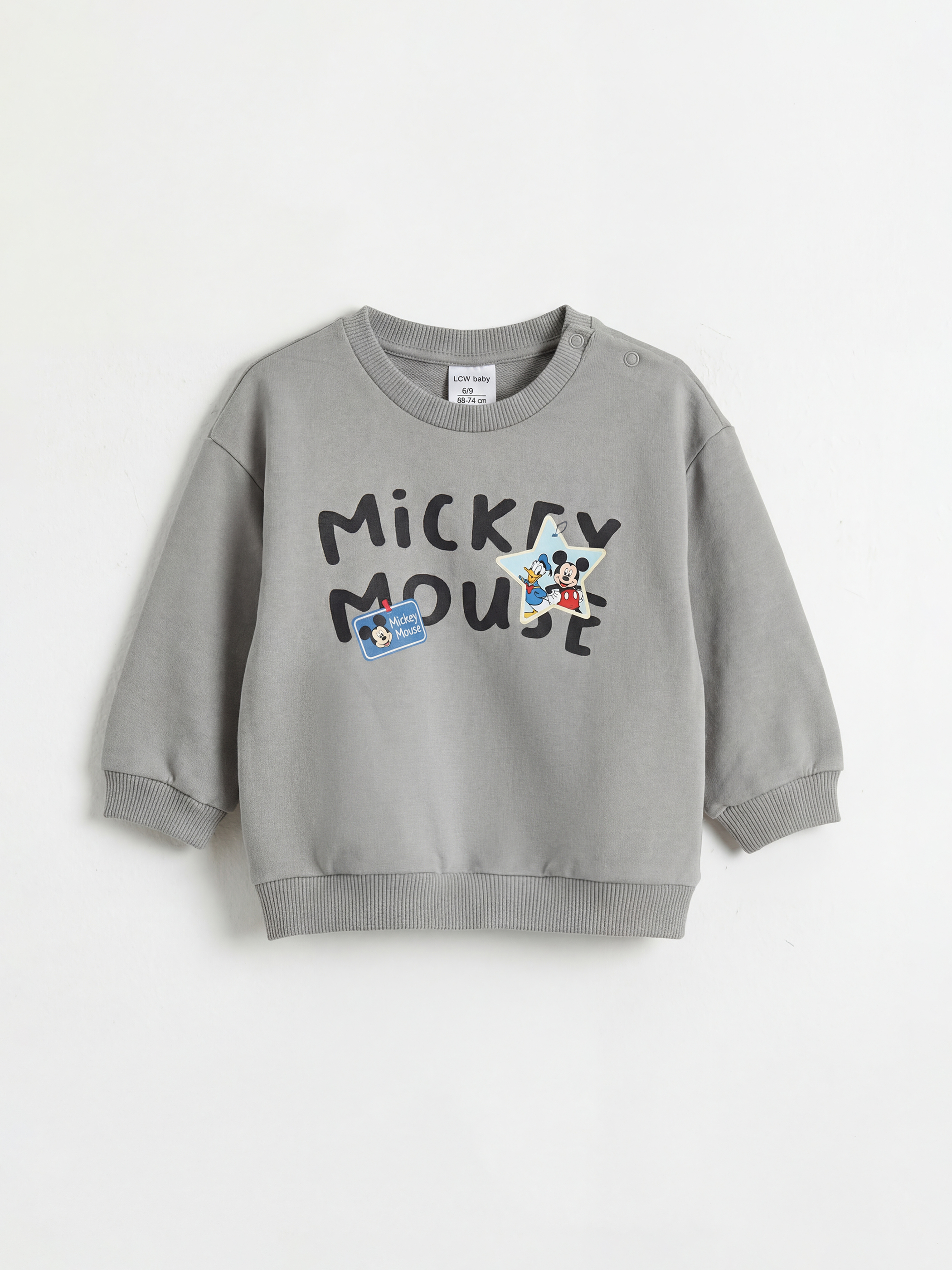 Gri Mickey Mouse Baskılı Erkek Bebek Sweatshirt ve Eşofman Altı-1