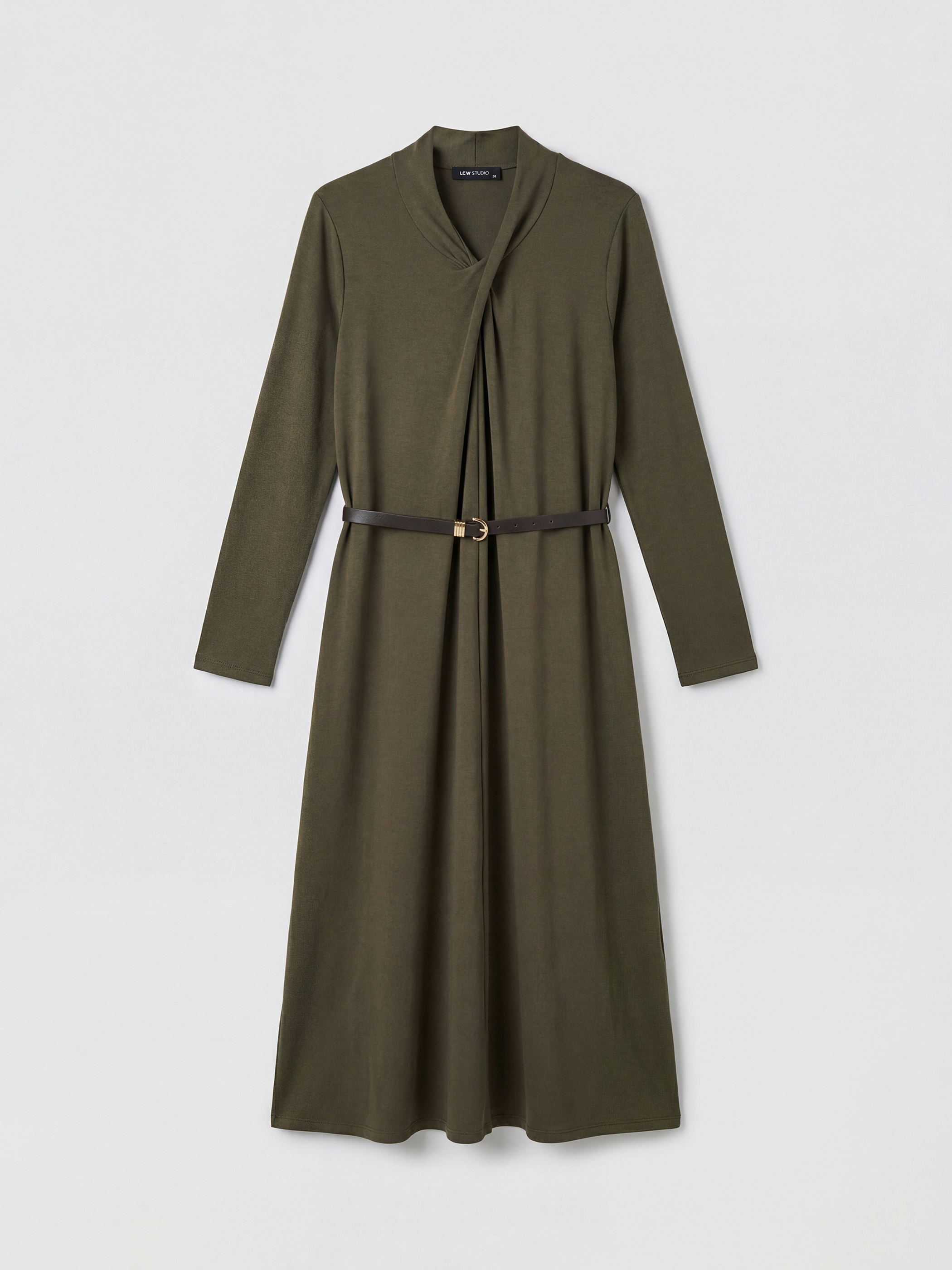 LCWAIKIKI Classic Büzgülü Dik Yaka Modal Karışımlı Kemerli Elbise - S6N084Z8-R1F