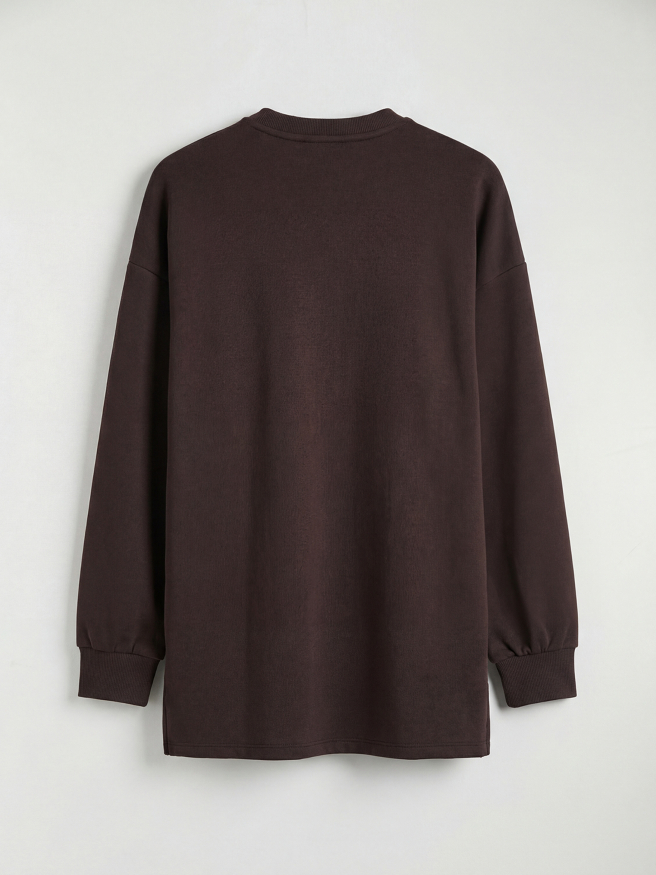 Kahverengi Bisiklet Yaka Nakışlı Kadın Sweatshirt Tunik-1