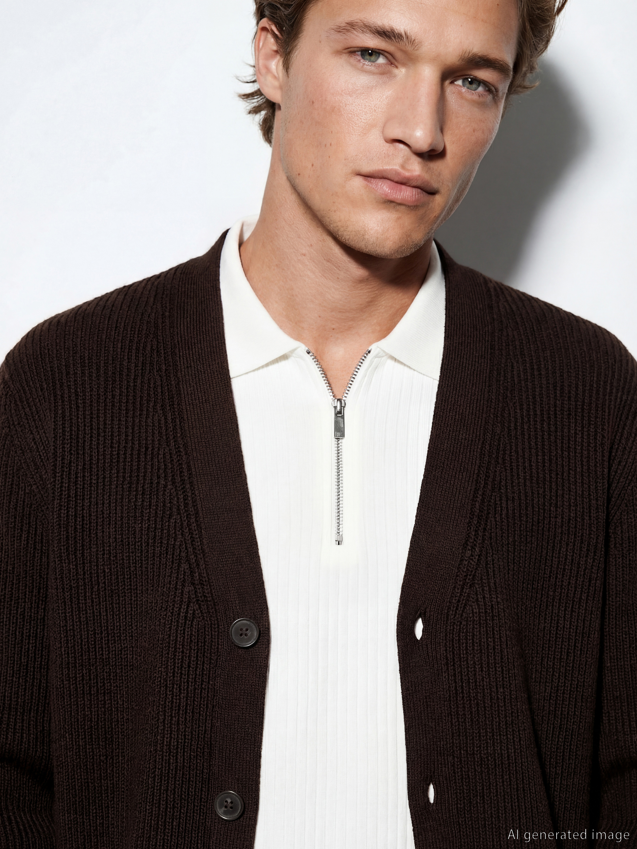 Kahverengi Standart Kalıp Erkek Triko Hırka-2