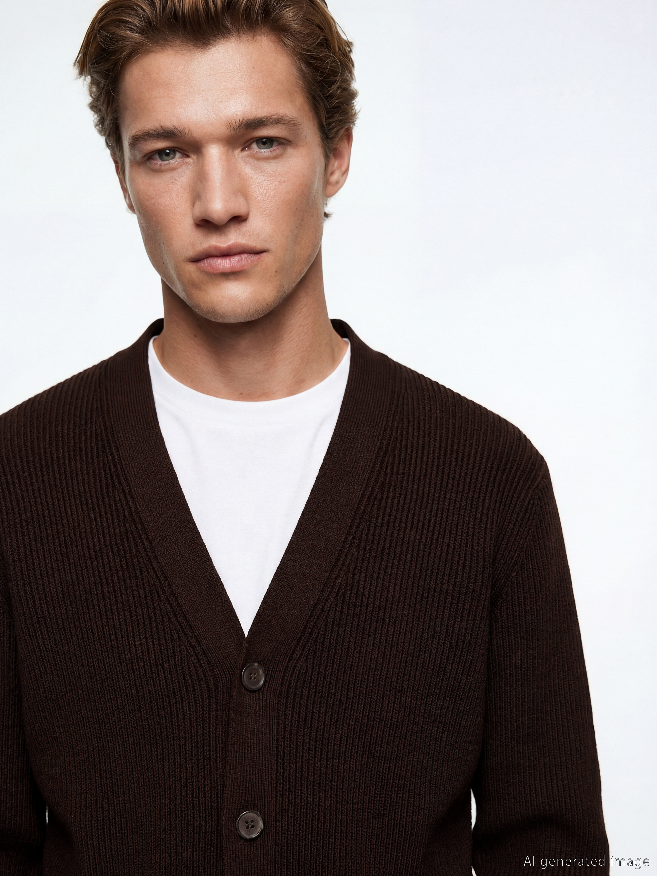 Kahverengi Standart Kalıp Erkek Triko Hırka-1