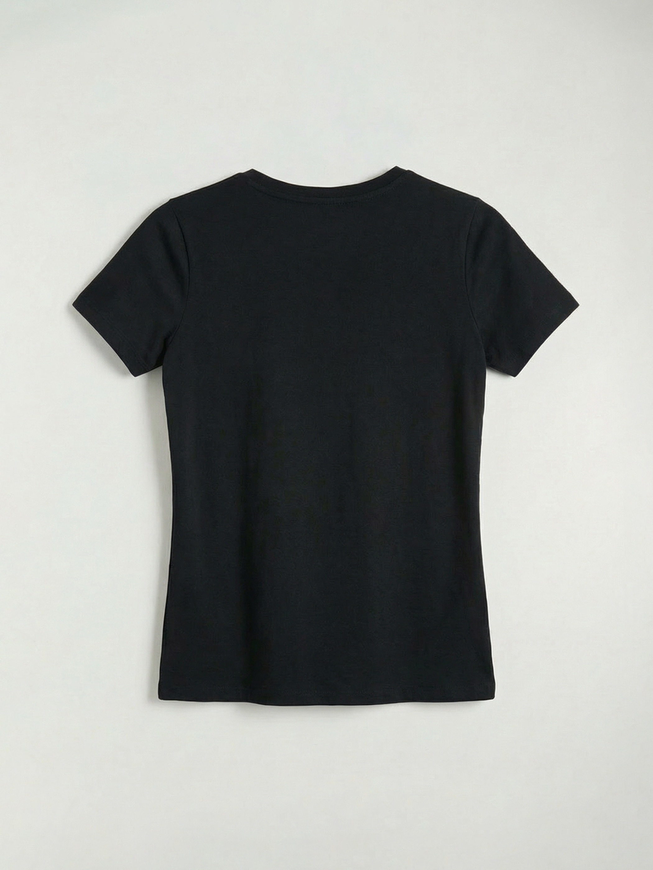 Siyah Bisiklet Yaka Kadın Tişört-1