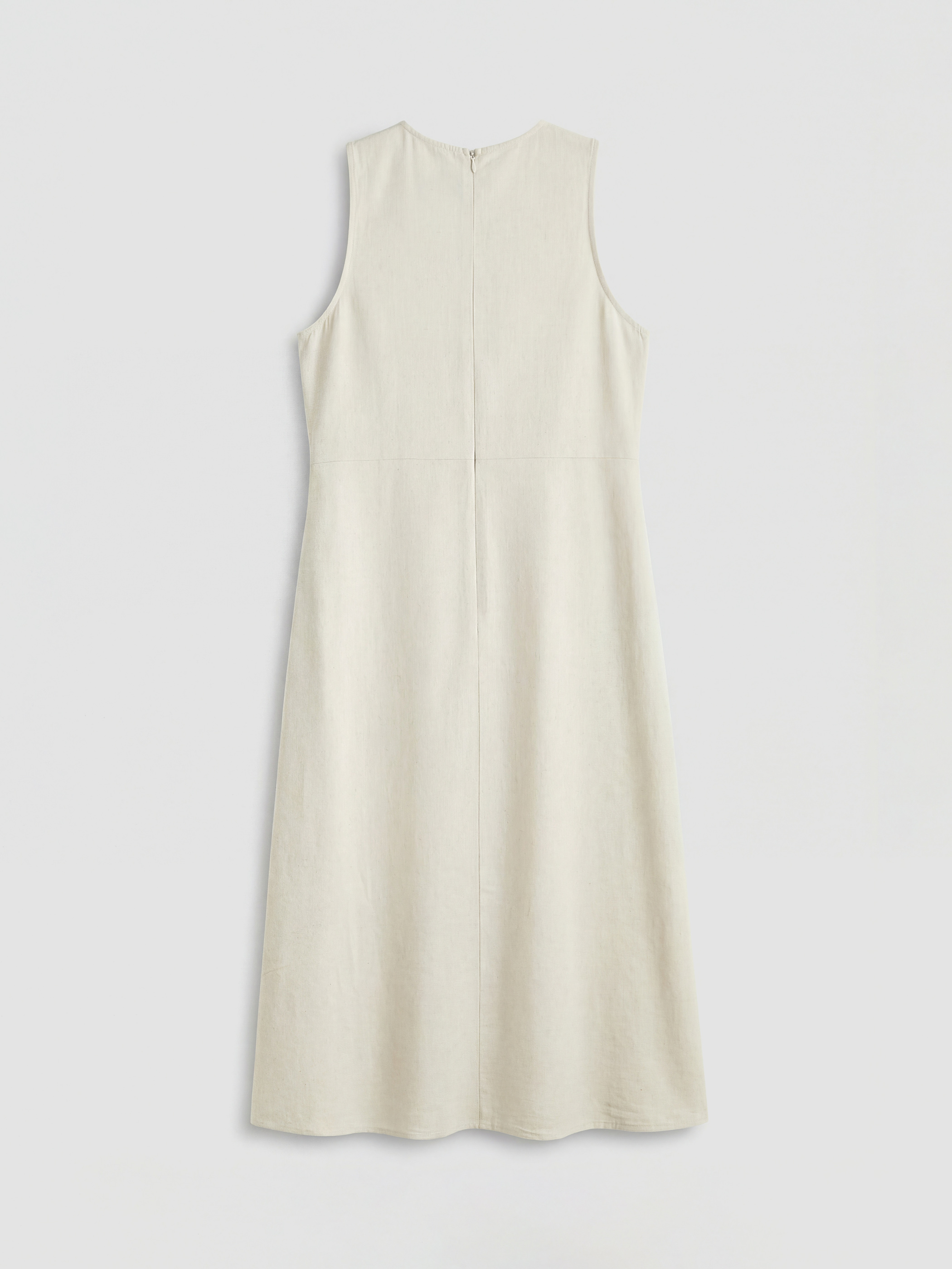 Bej Bisiklet Yaka A Kesim Keten Karışımlı Elbise-1