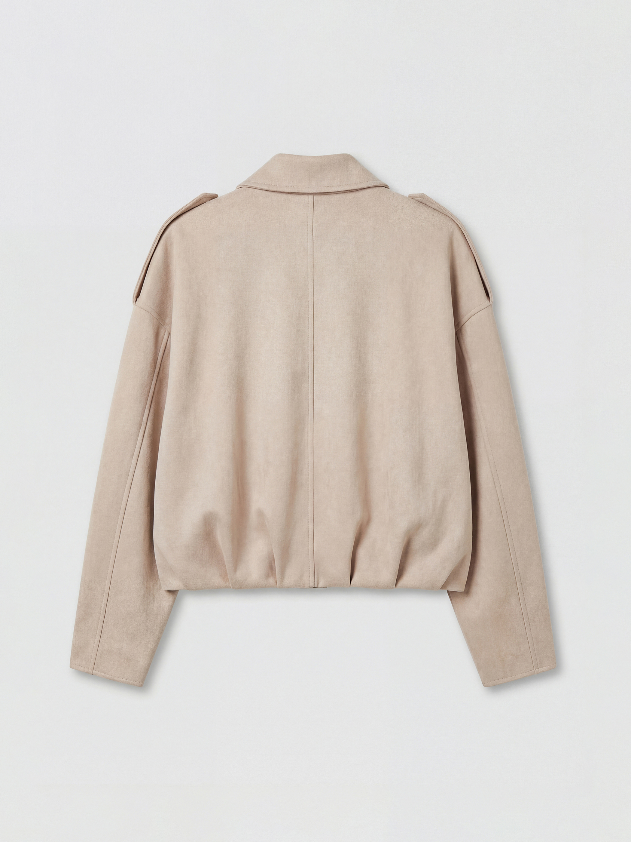 Bej Gömlek Yaka Kadın Süet Görünümlü Ceket-1