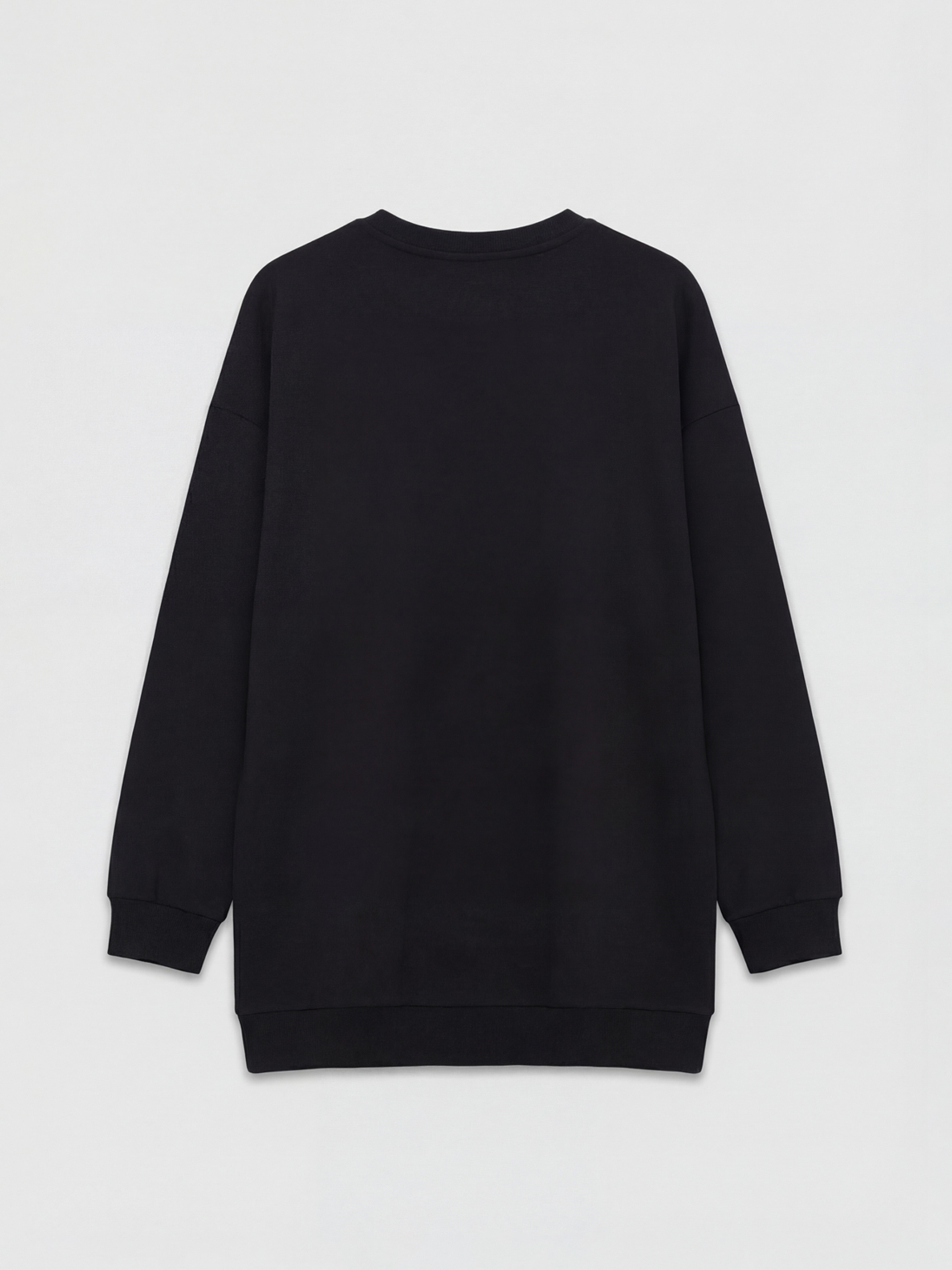 Siyah Bisiklet Yaka Nakışlı Kadın Sweatshirt Tunik-5