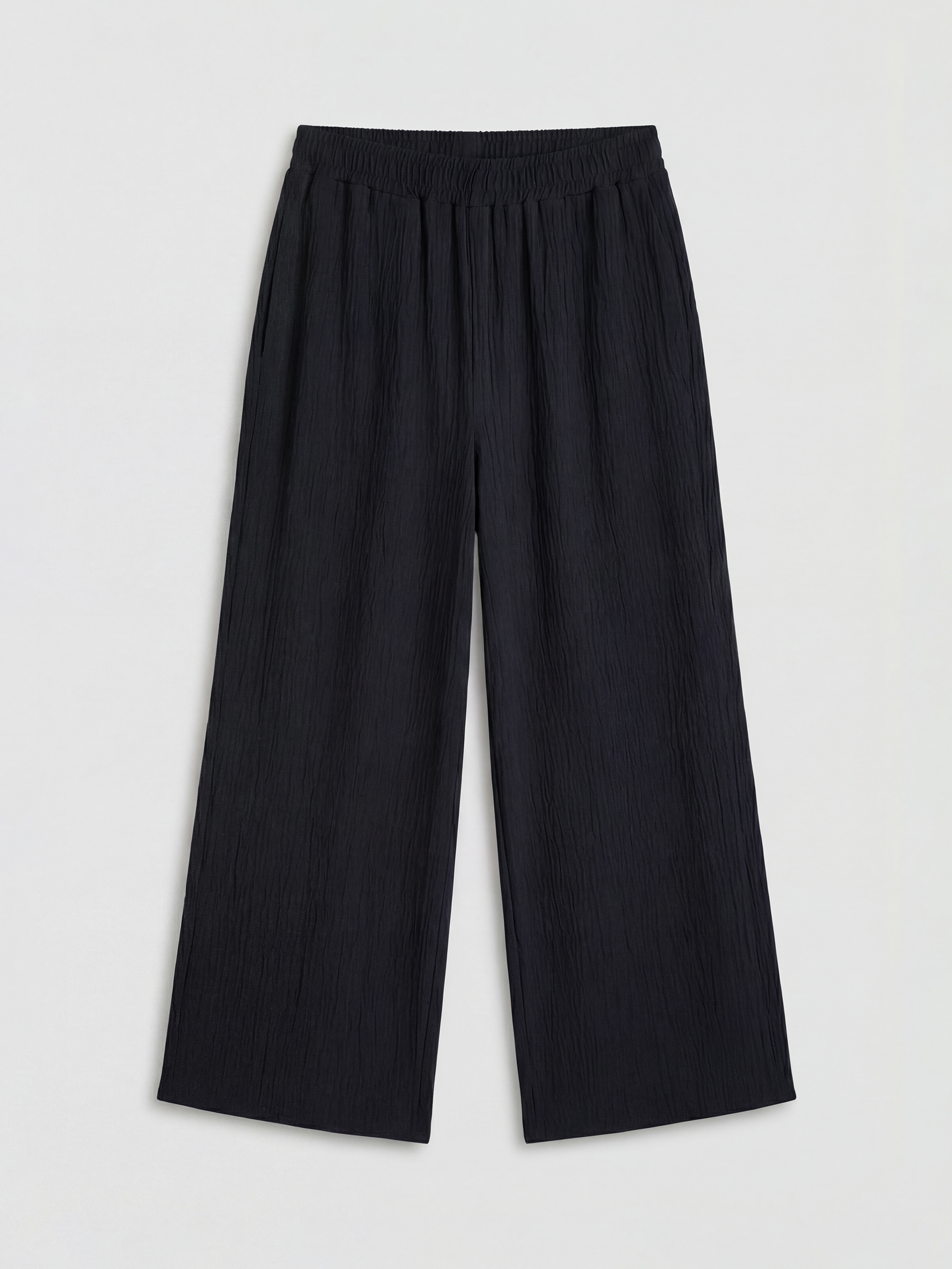 Siyah Beli Lastikli Geniş Paça Kadın Pantolon-5