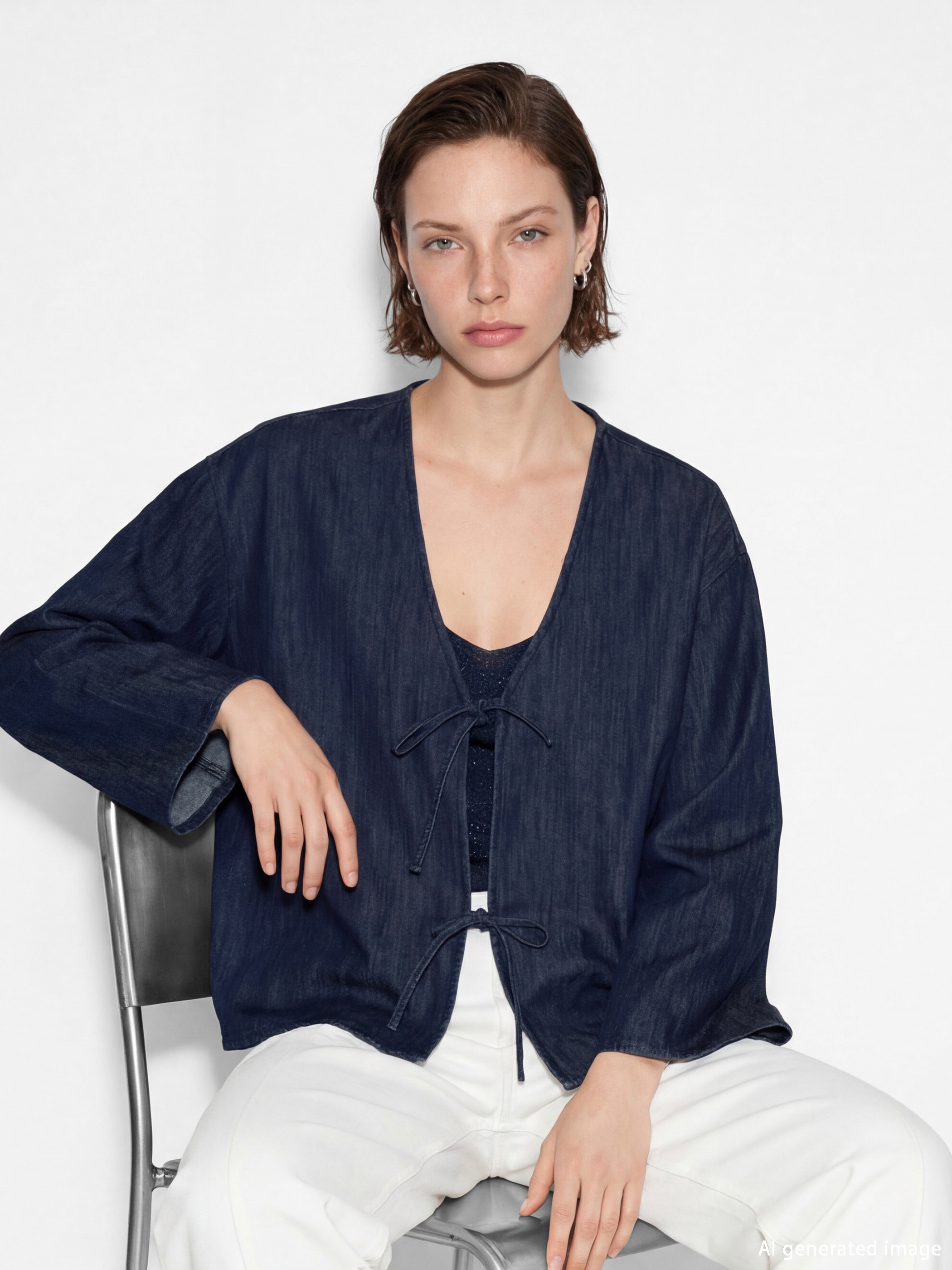 LCW Vision V Yaka Bağlama Detaylı Jean Bluz - S6N794Z8-309