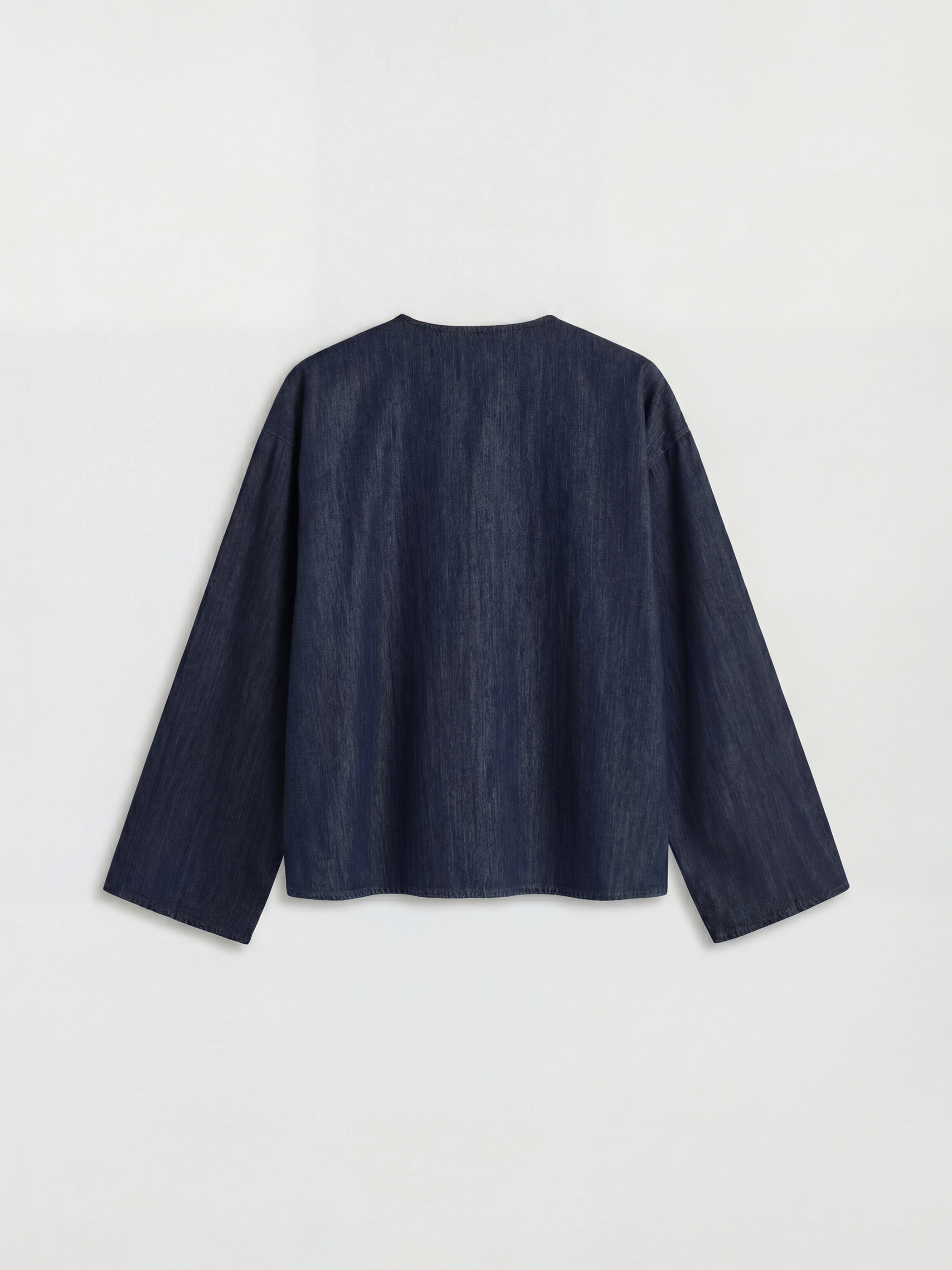 İndigo V Yaka Bağlama Detaylı Jean Bluz-1