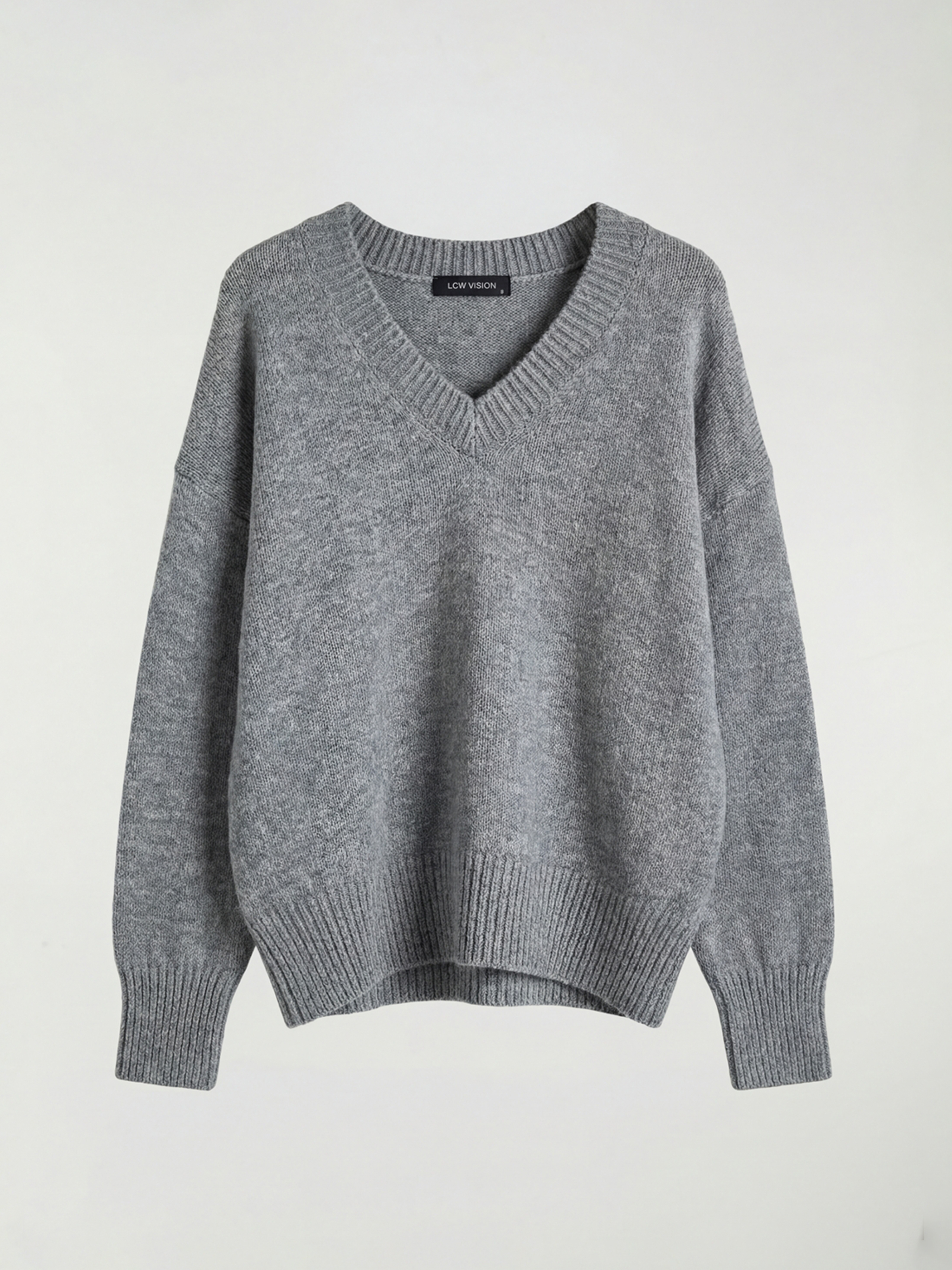 LCW Vision V Yaka Oversize Kadın Triko Kazak	 - S6N875Z8-D3A