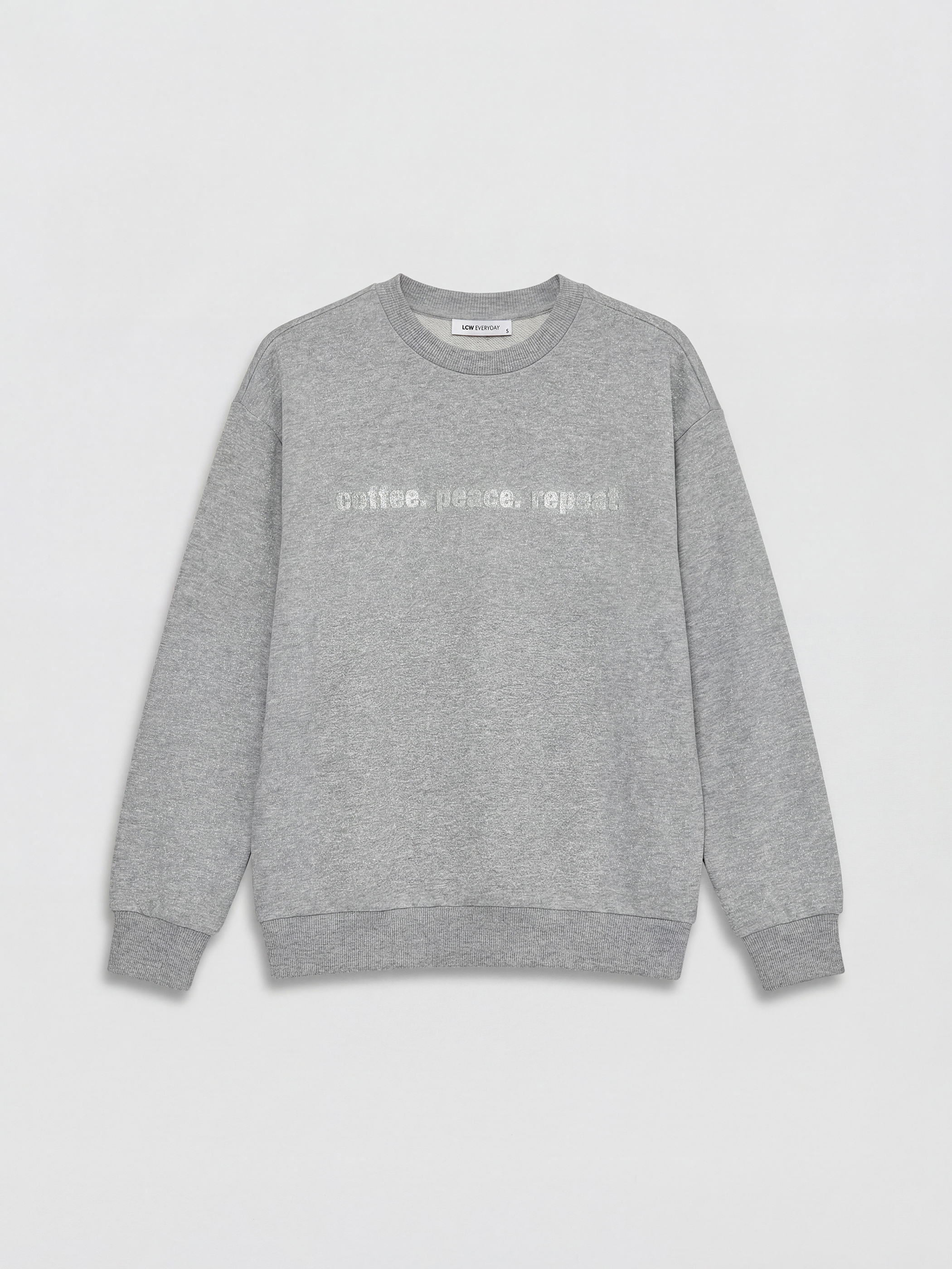 Gri Bisiklet Yaka Baskılı Kadın Kalın Sweatshirt-4