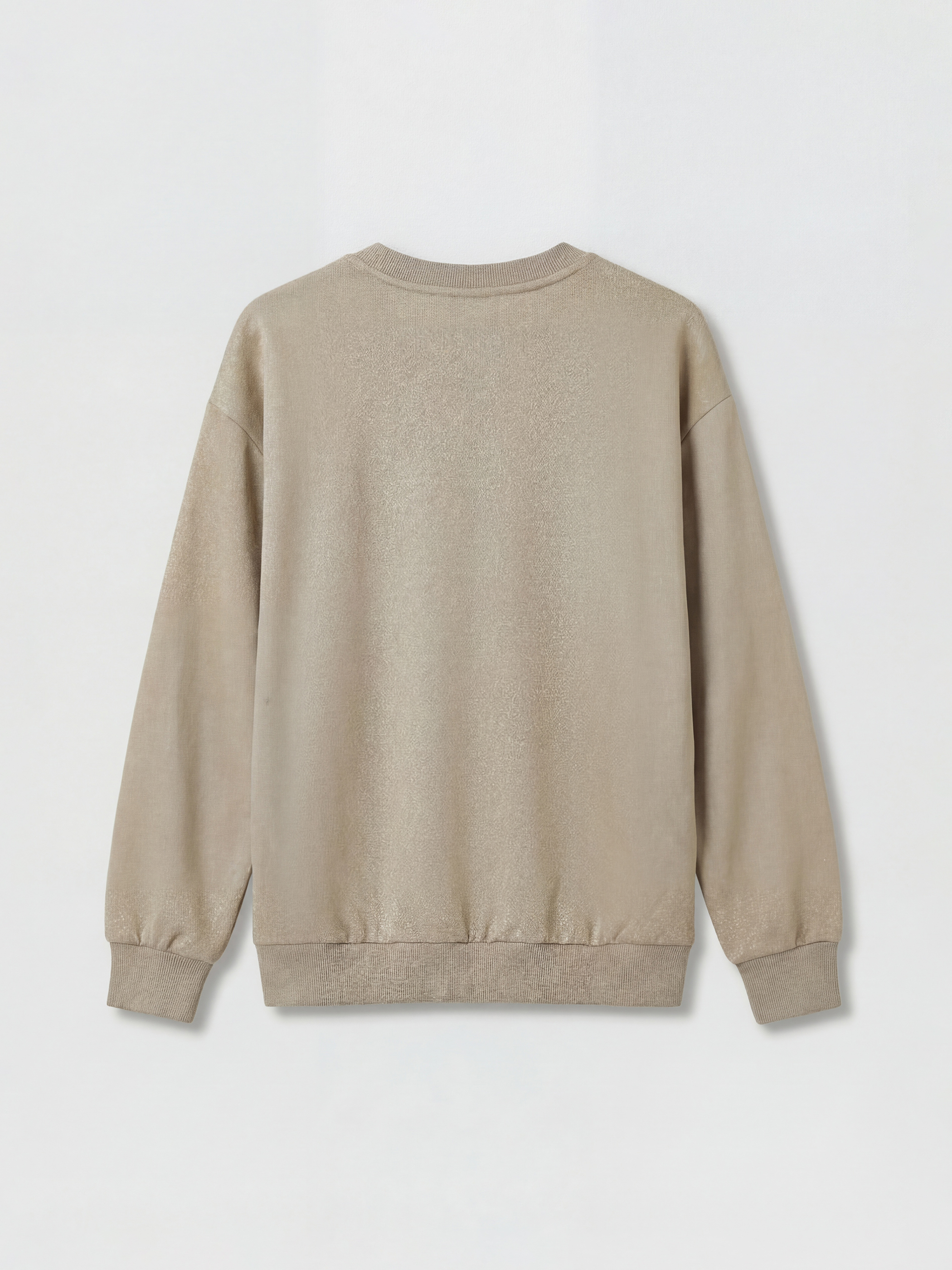 Bej Bisiklet Yaka Baskılı Kadın Kalın Sweatshirt-5