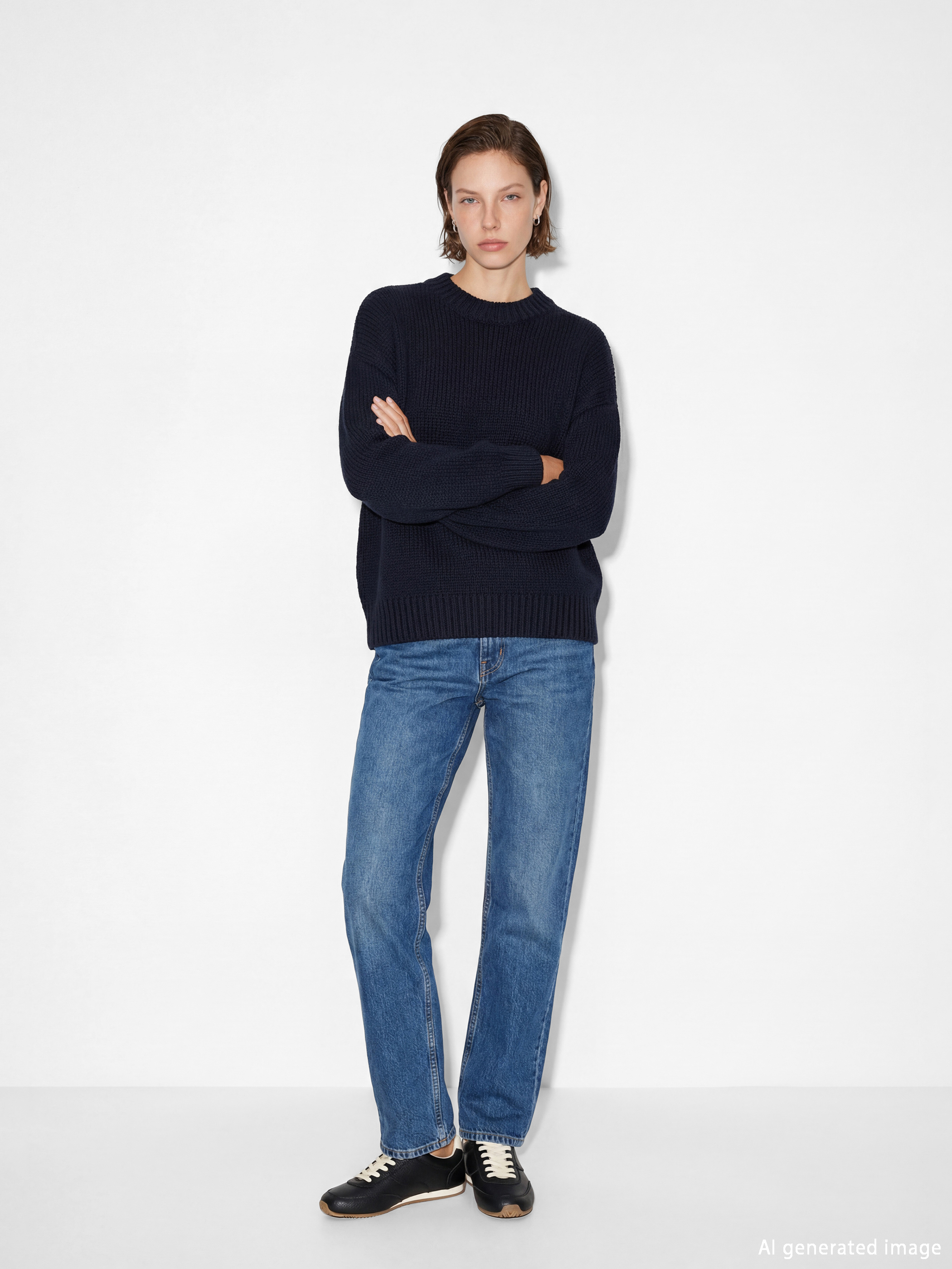 Lacivert Bisiklet Yaka Oversize Kadın Triko Kazak-1