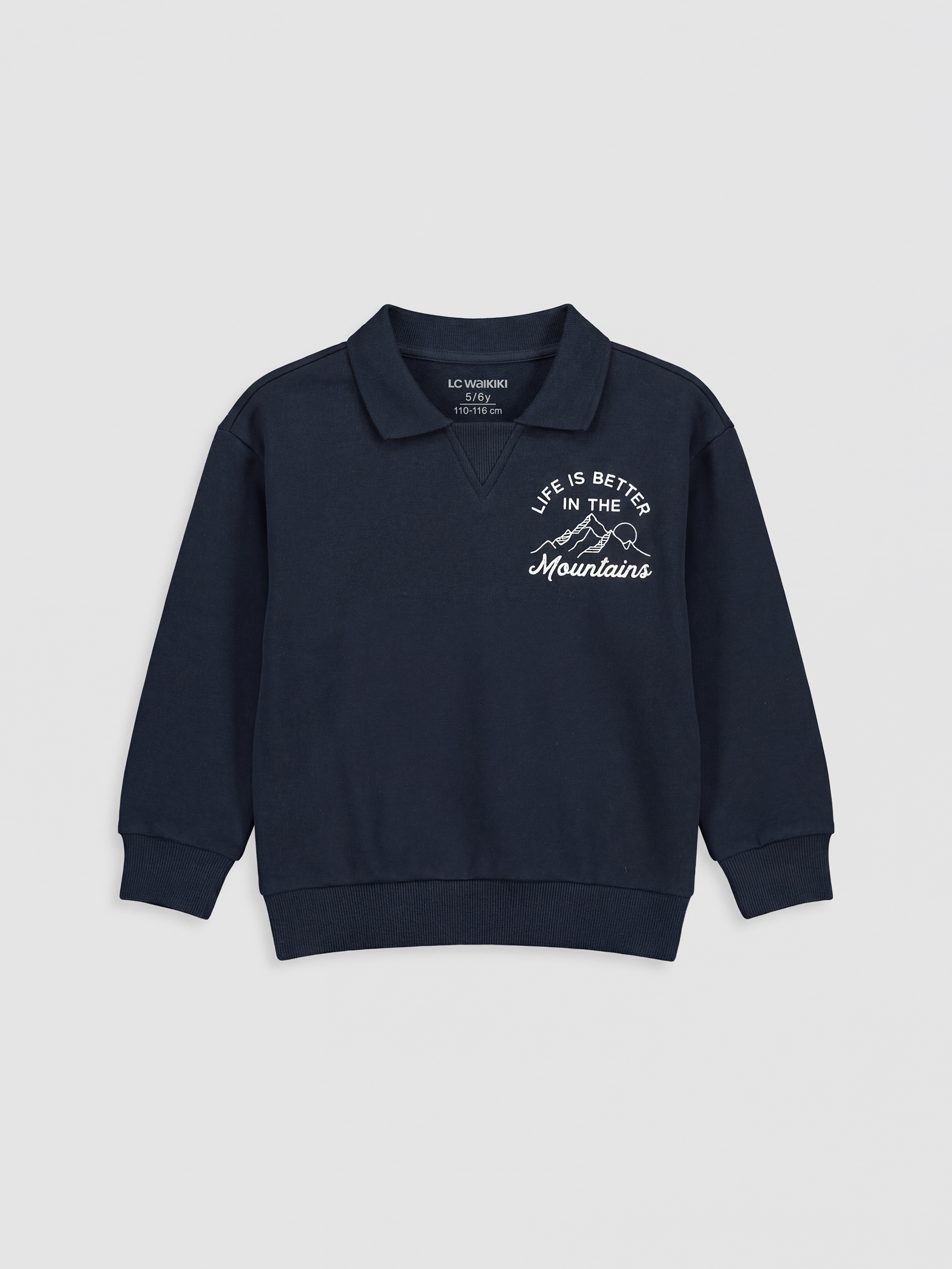 LCW Kids Polo Yaka Baskılı Erkek Çocuk Kalın Sweatshirt - S6NB03Z1-R4K