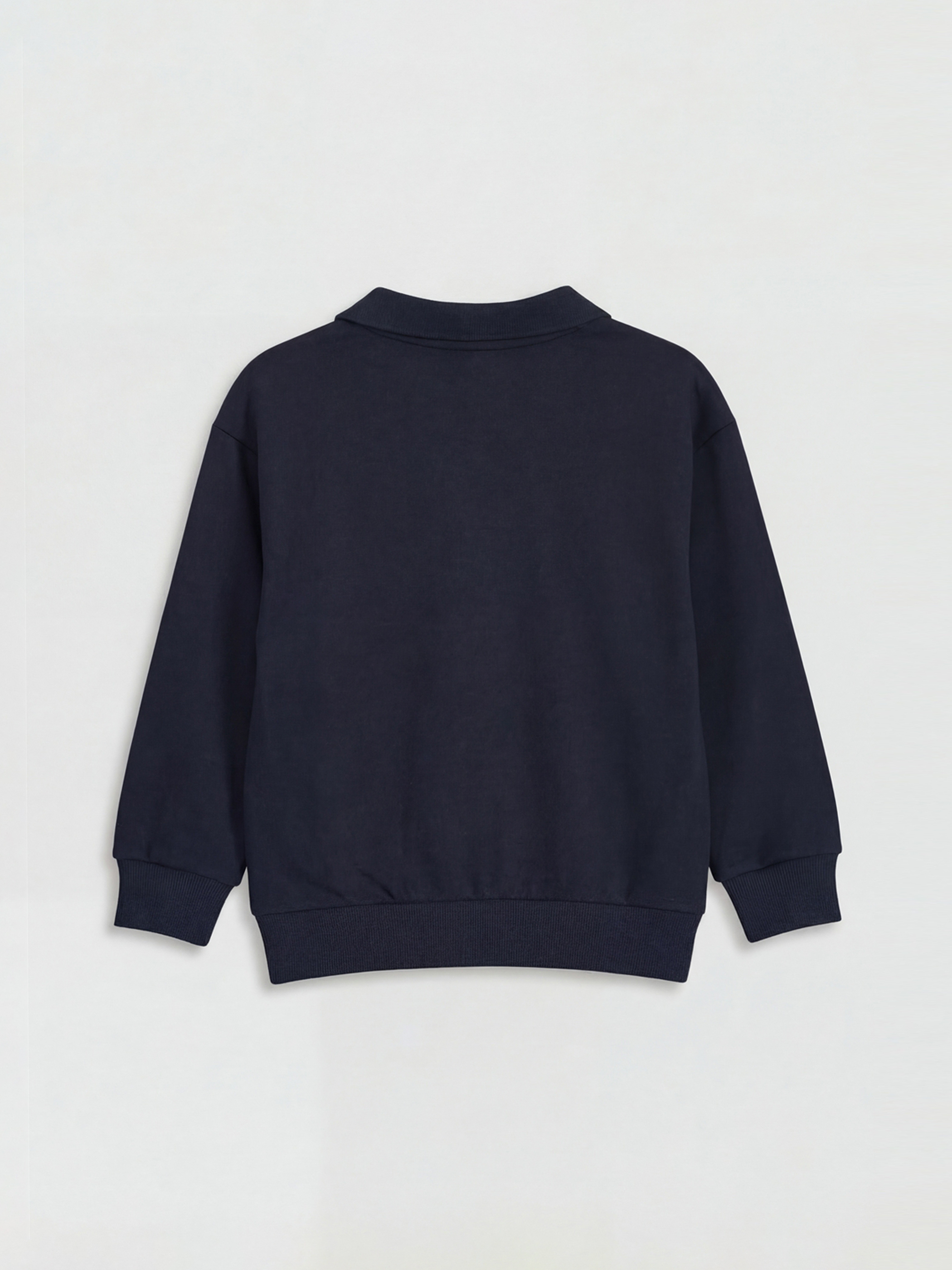 Lacivert Polo Yaka Baskılı Erkek Çocuk Kalın Sweatshirt-1