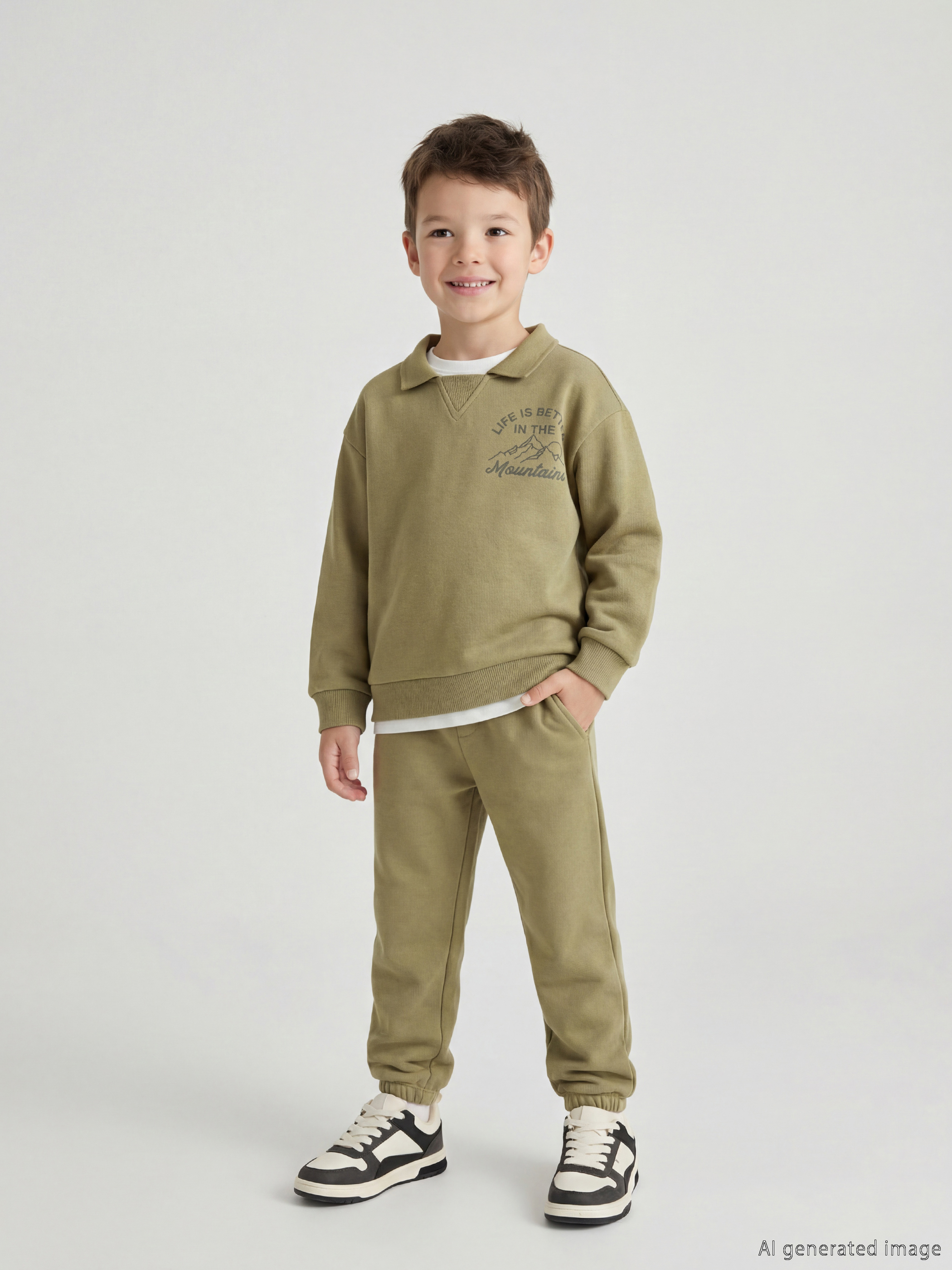 LCW Kids Polo Yaka Baskılı Erkek Çocuk Kalın Eşofman Takımı - S6NB05Z1-GVK