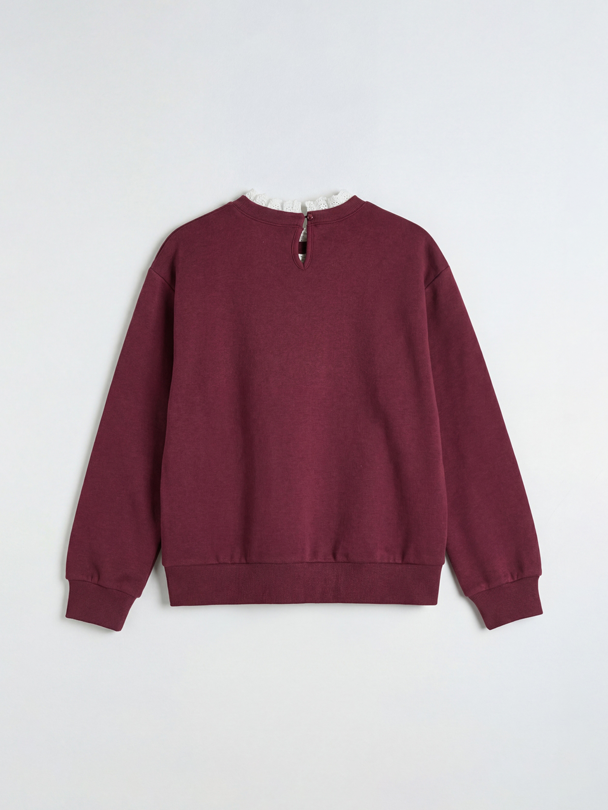Mürdüm Fırfırlı Yaka Baskılı Kız Çocuk Sweatshirt-1