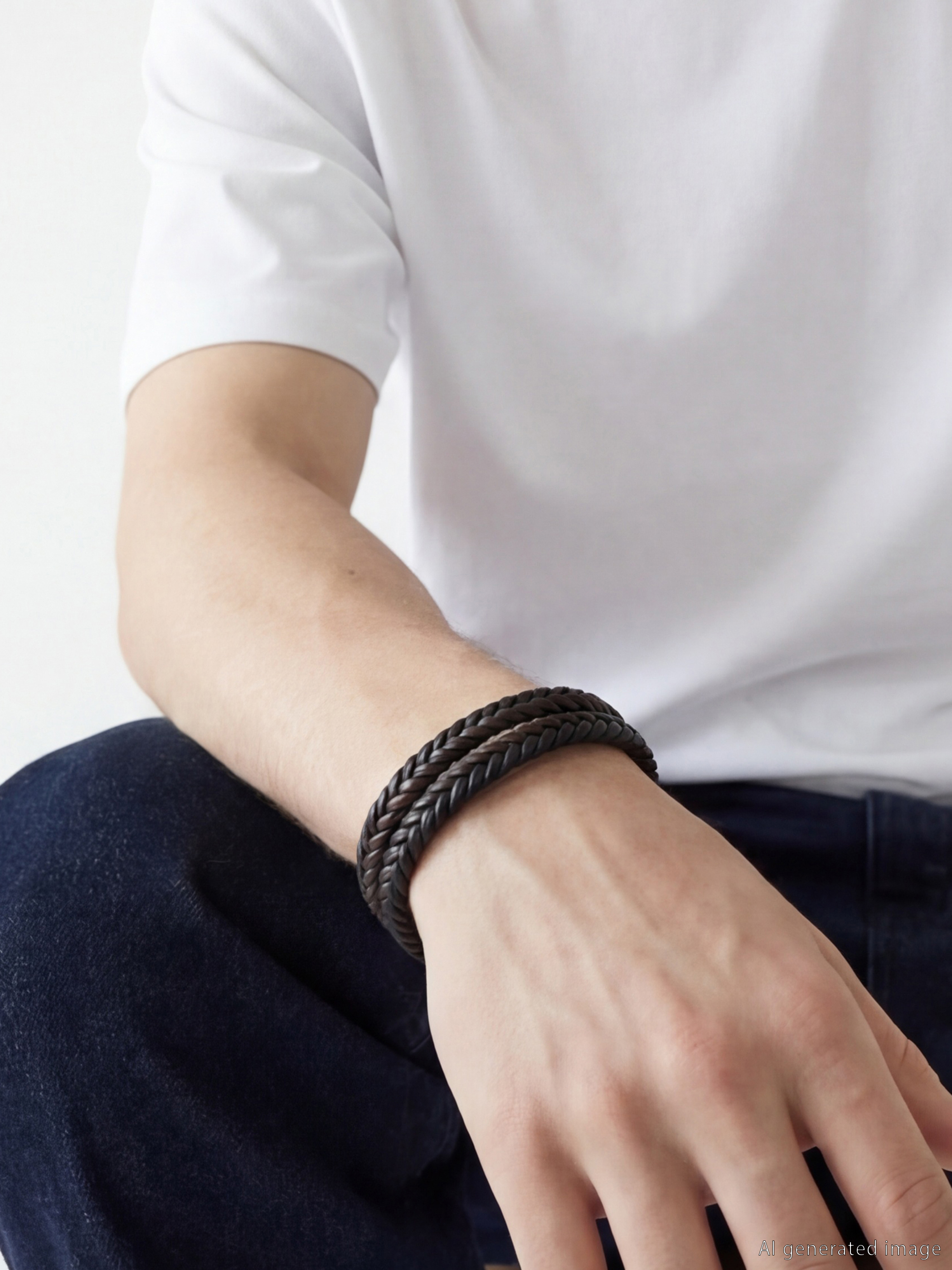 Siyah Örgü Desenli Erkek Bileklik-1