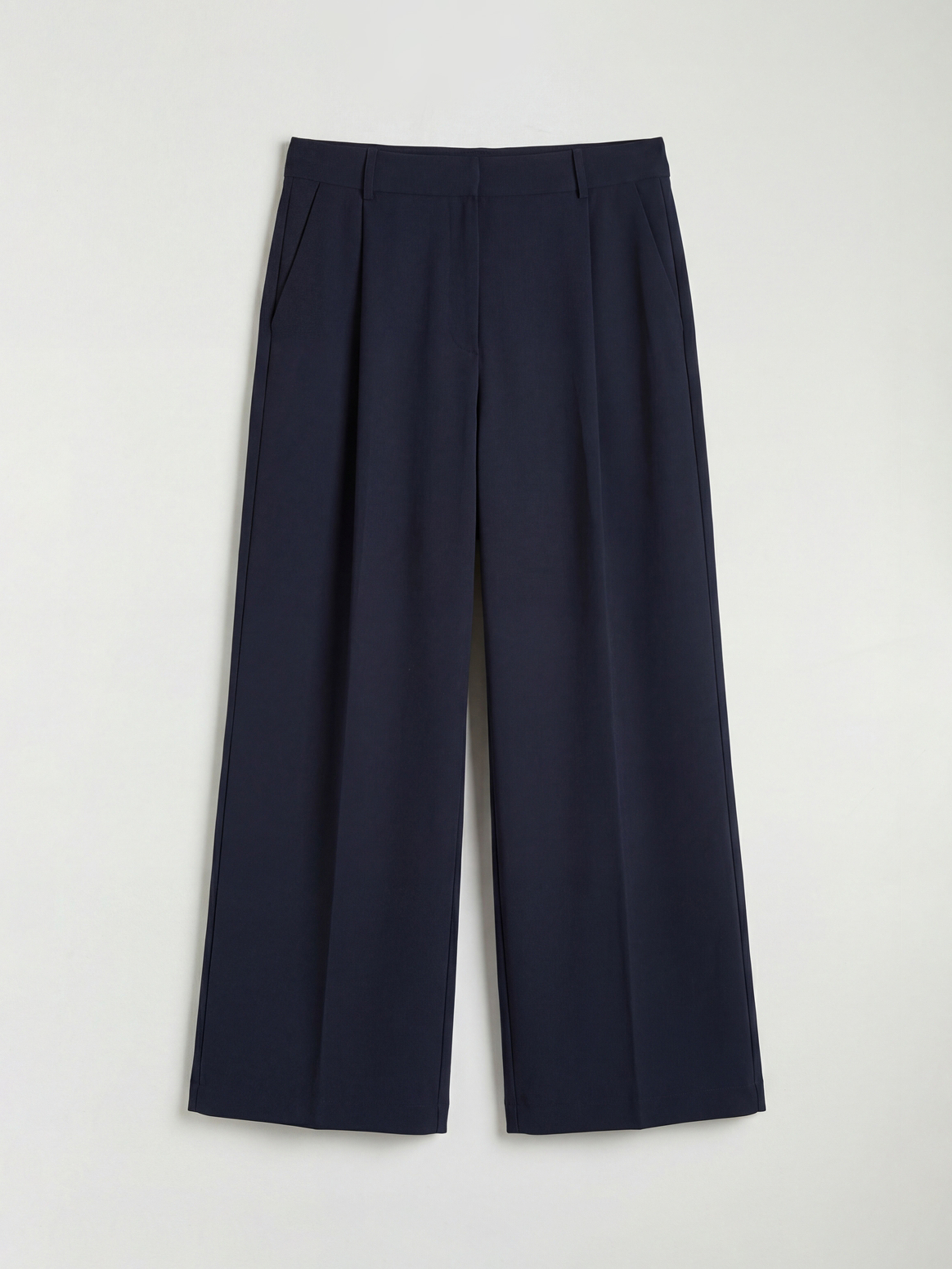 Lacivert Loose Fit Geniş Paça Kadın Pileli Kumaş Pantolon-4