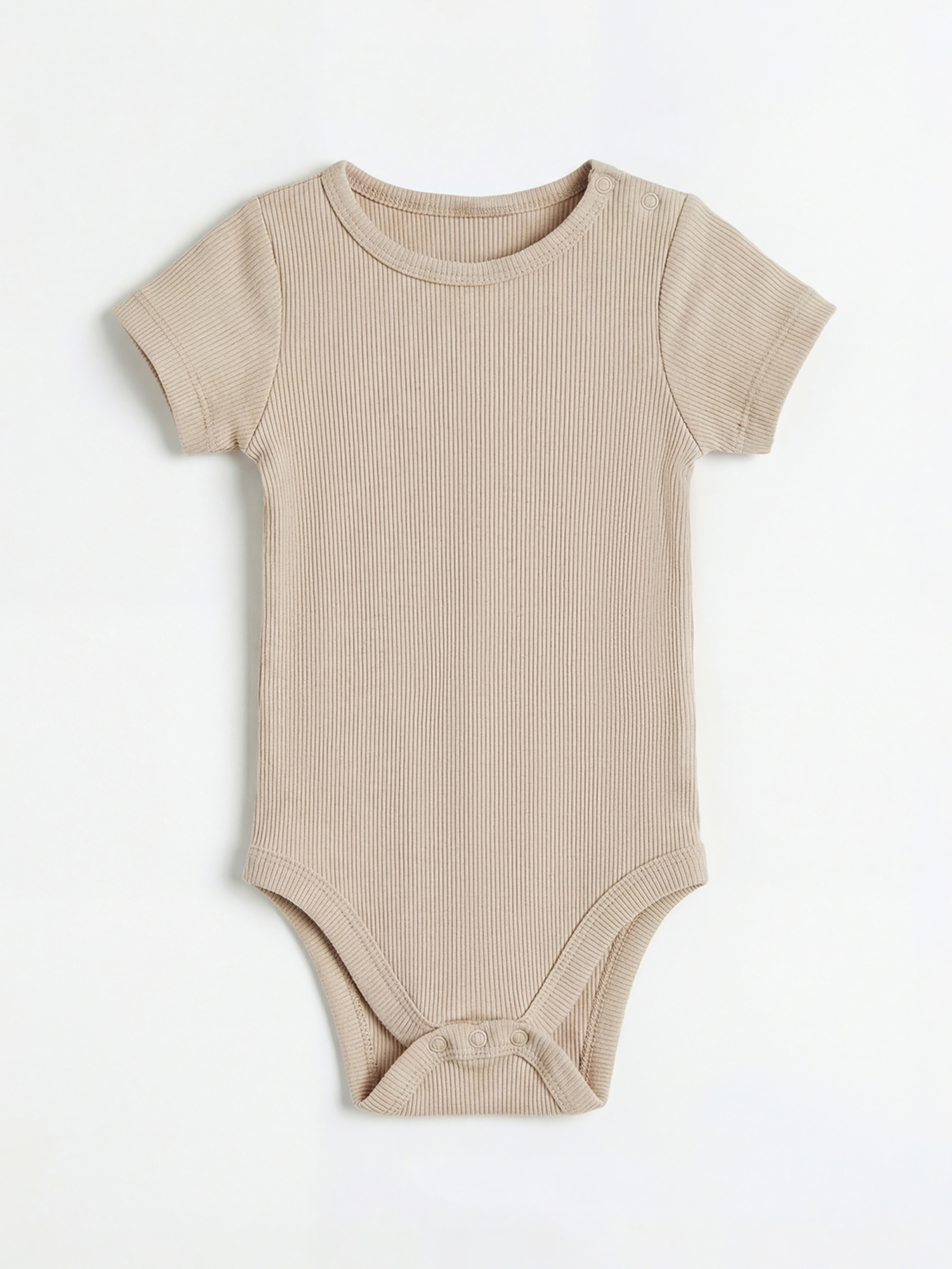 Bej Bisiklet Yaka Erkek Bebek Çıtçıtlı Body 2'li-1