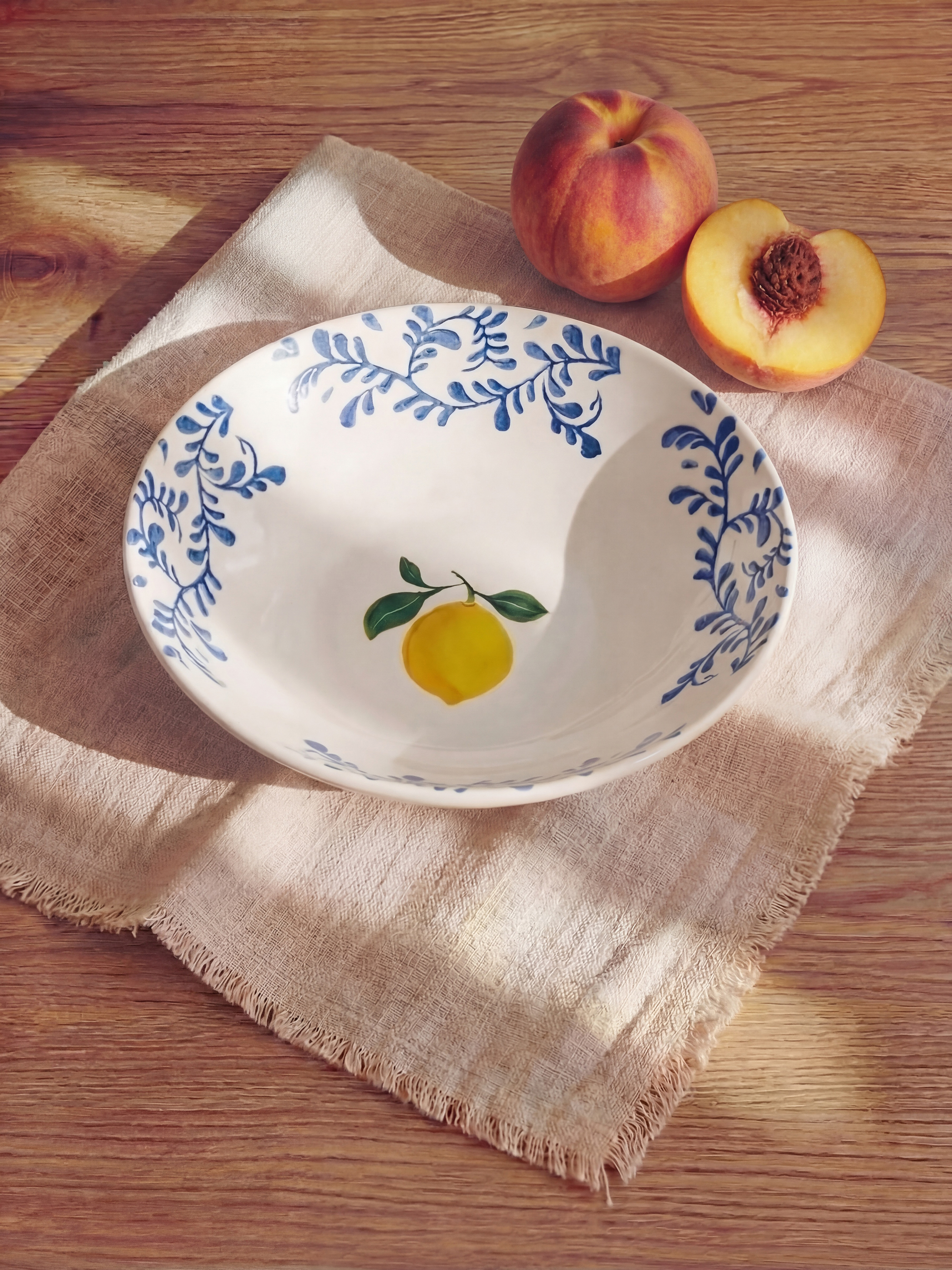 Karışık Limon ve Yaprak Desenli Seramik Çukur Tabak-1