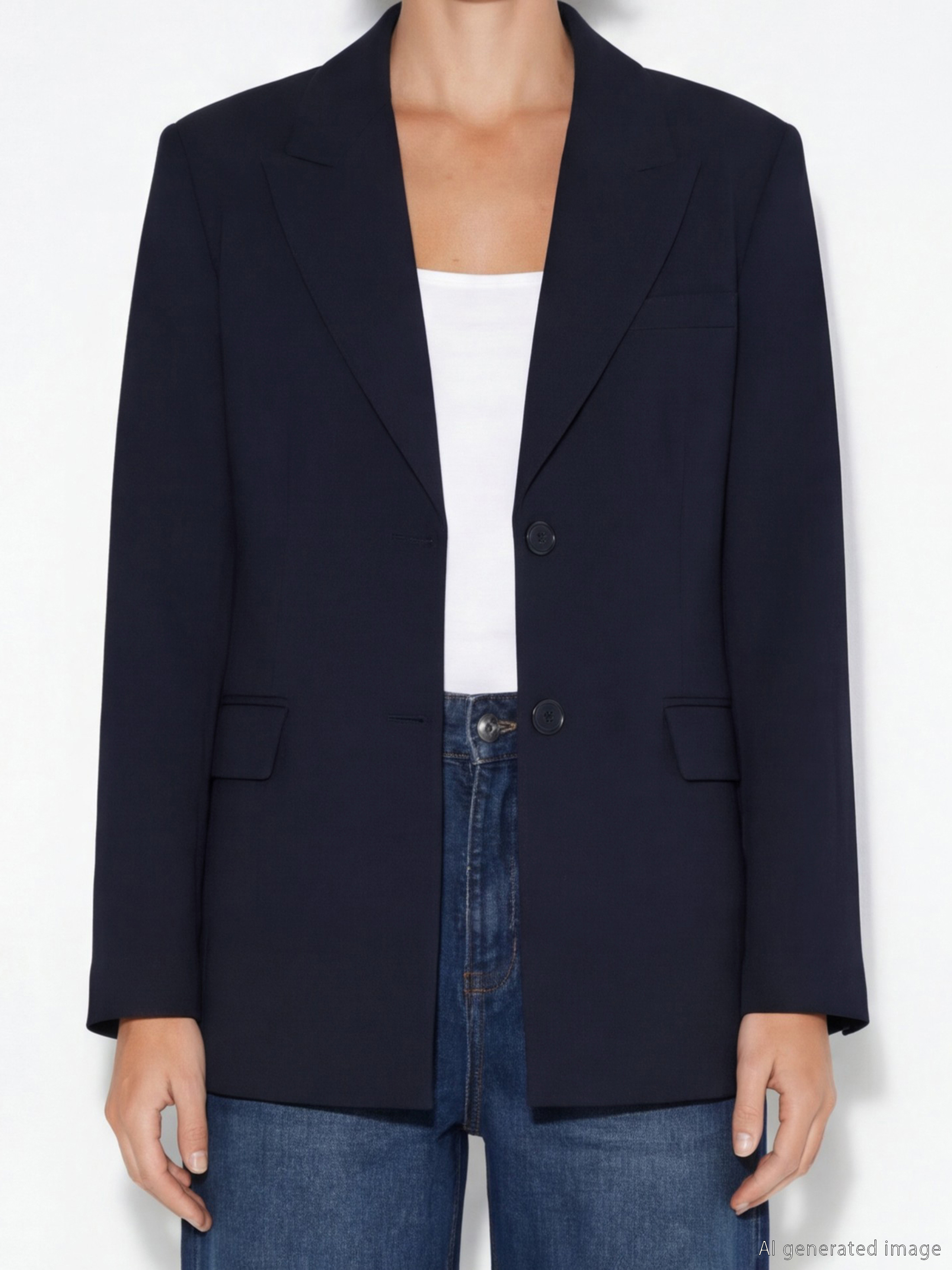 Lacivert Krep Kadın Blazer Ceket-1